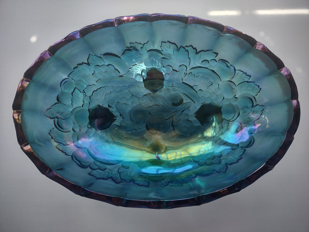 Vintage Indiana Glass Purple Iridescent Grape Design Large Footed Bowl lot 2691c