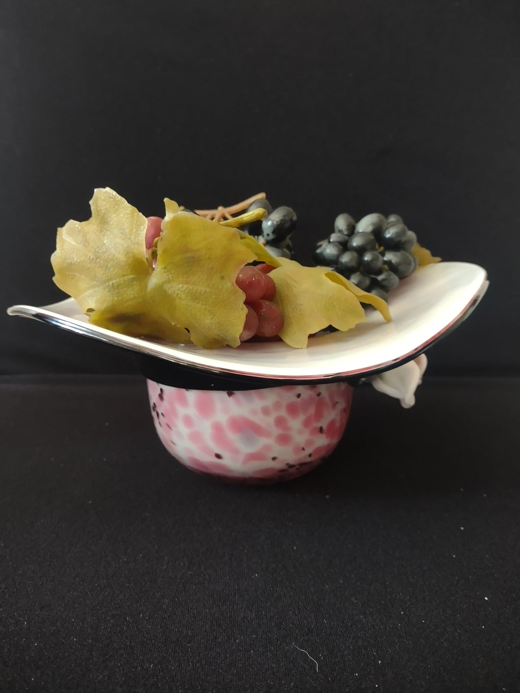 Millefiori Art Glass Block Crystal Pink Confetti Hat Fruit Bowl (Lot 3221)