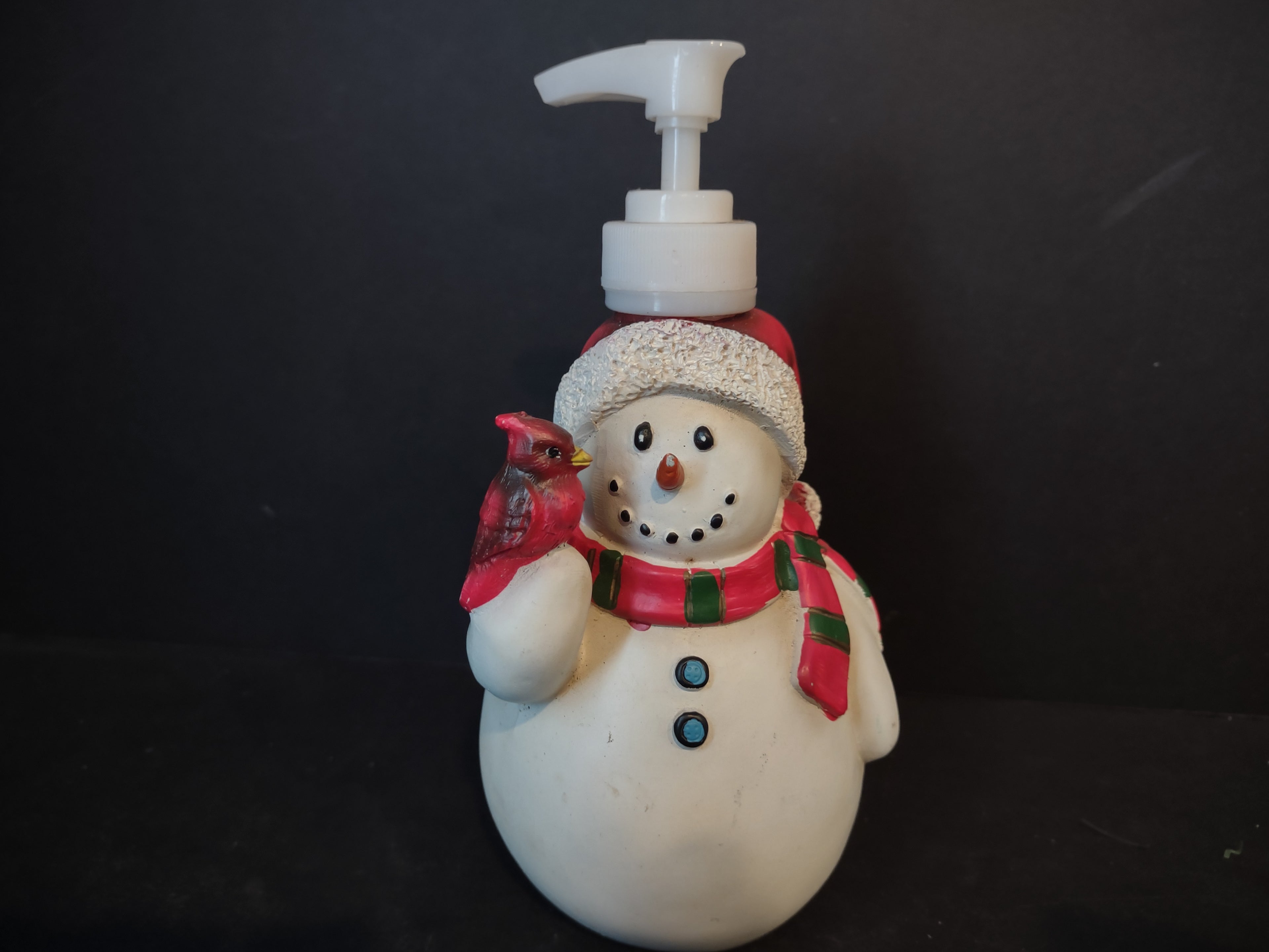 Vintage Soap Dispenser Snowman Christmas Robin Laurie (lot 2461)