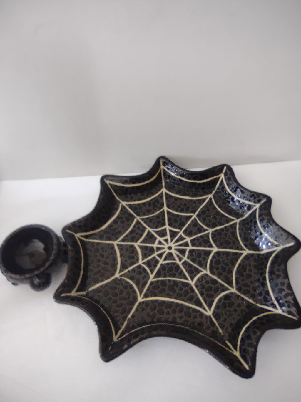 Halloween Spider Web Shaped Chip N Dip Black Serving Tray 16" (Lot 3027t)