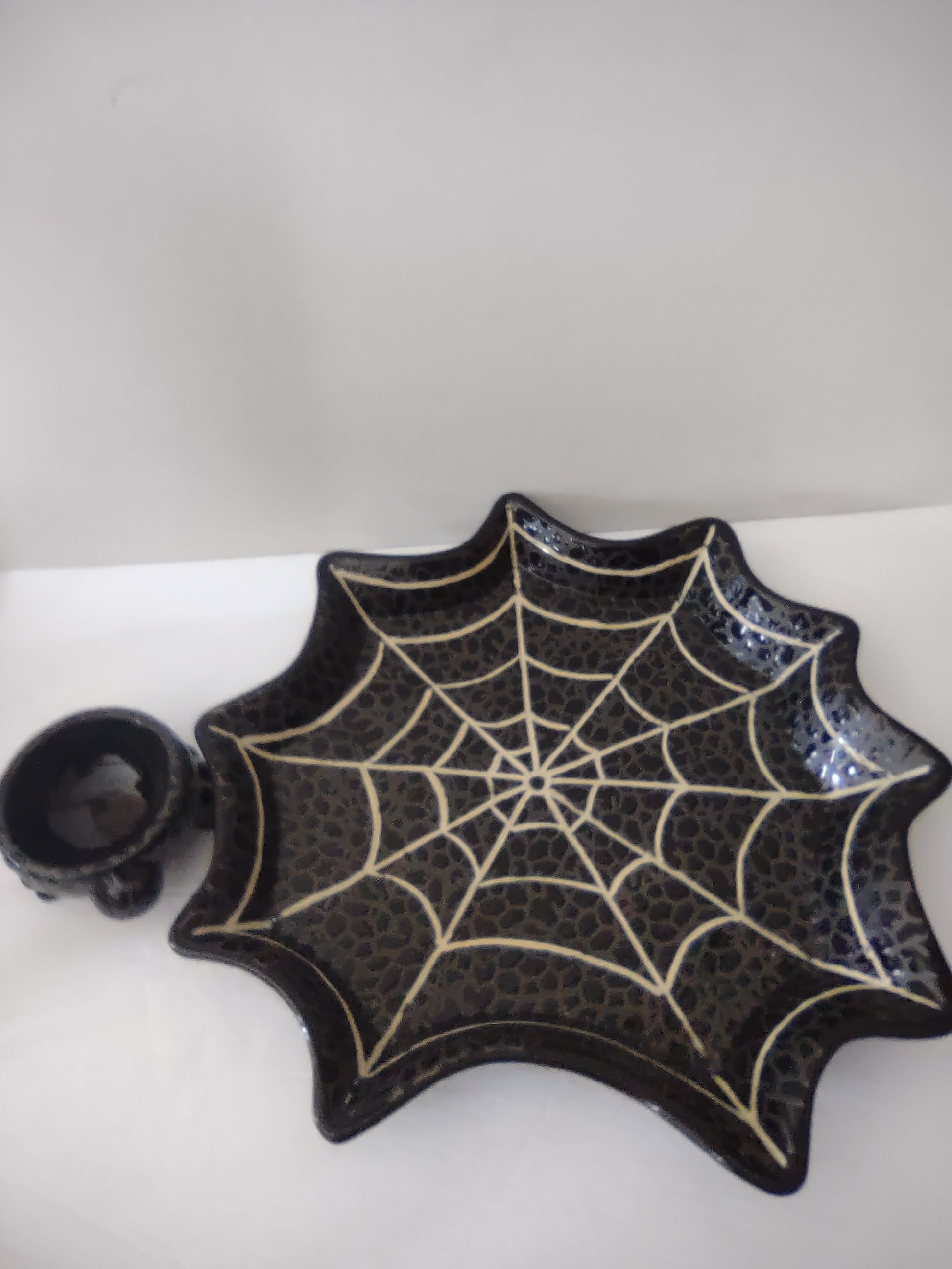 Halloween Spider Web Shaped Chip N Dip Black Serving Tray 16" (Lot 3027t)