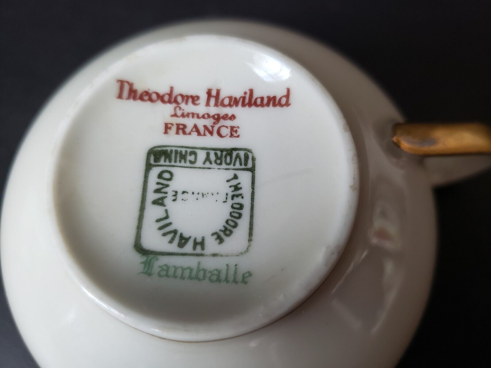 Haviland Limoges France Teacup Gold Trim Shamballe Fruit Rose Garland (lot 619)