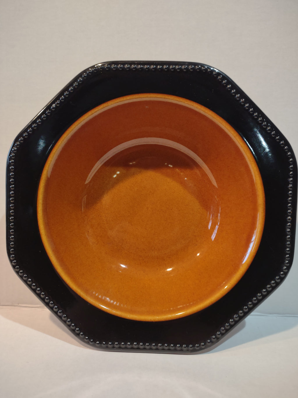 Vintage MCM Ironstone Amber Octagon Serving Bowl 10" USA Oven Proof (lot 5004)
