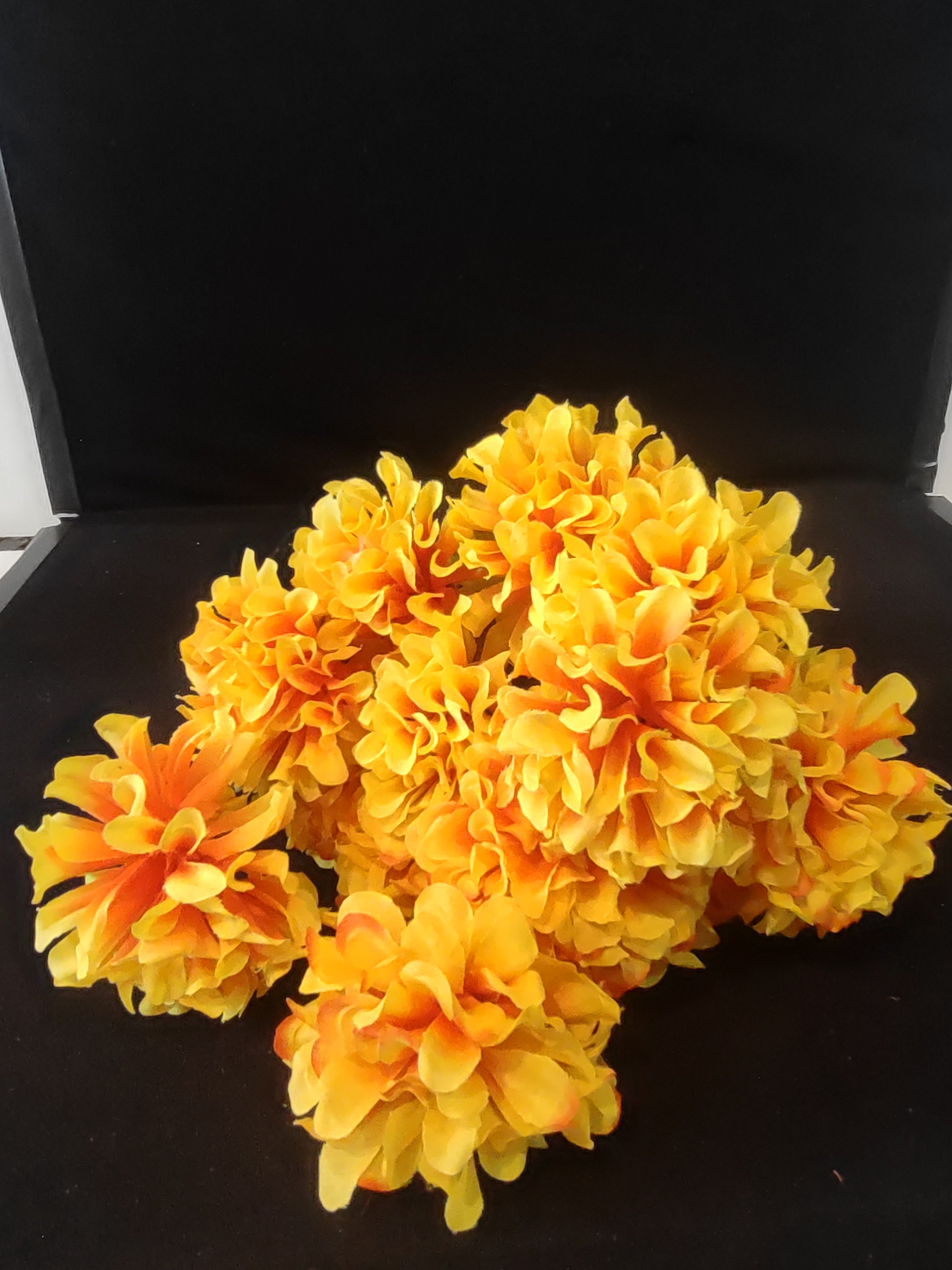 Thanksgiving Fall 16" Yellow Orange Silk Artificial Mums 2 Twigs (Lot 3537)