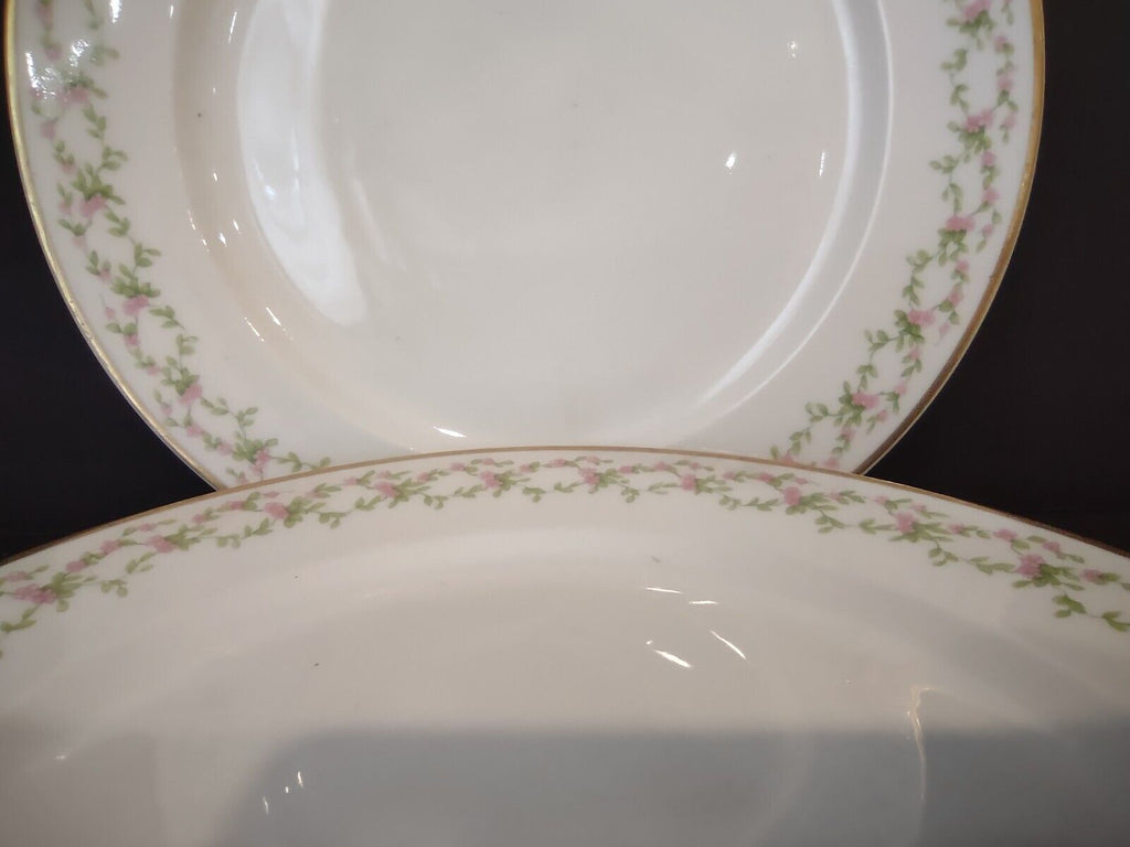 GDA Limoges France 4 x Salad Plate Gold Trim Pink Rose Garland (lot 553)