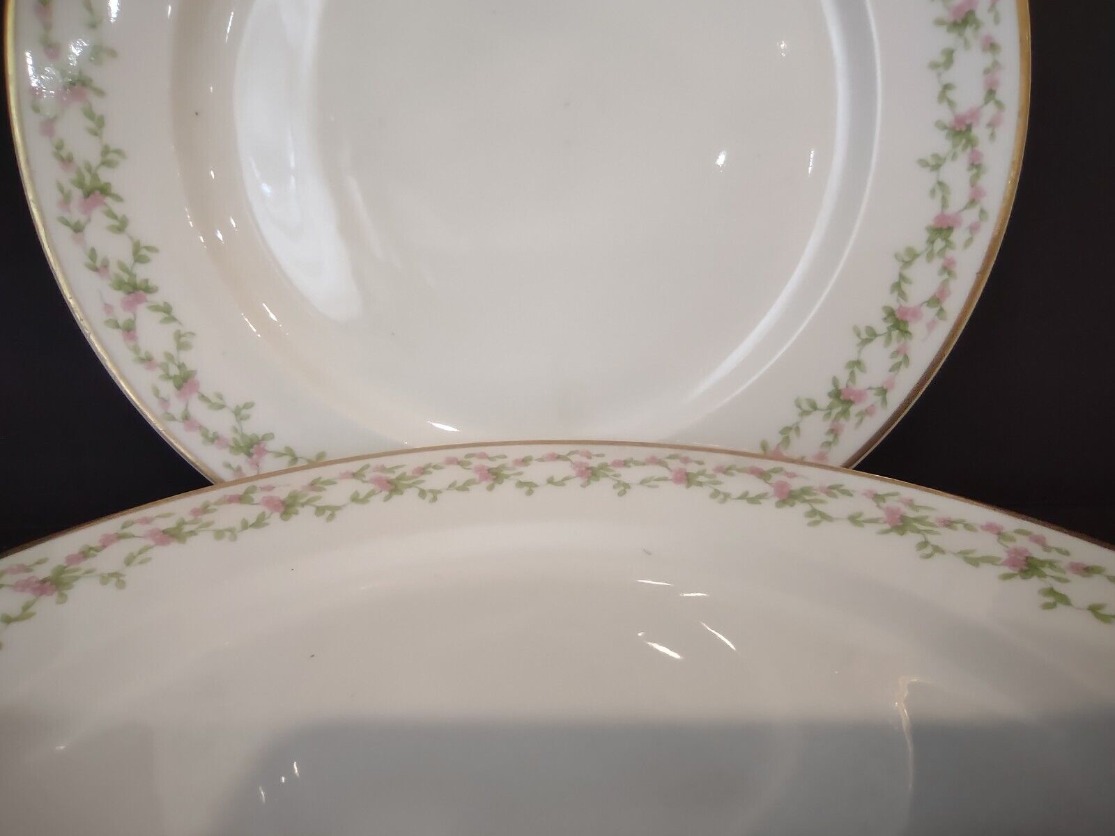 GDA Limoges France 4 x Salad Plate Gold Trim Pink Rose Garland (lot 553)