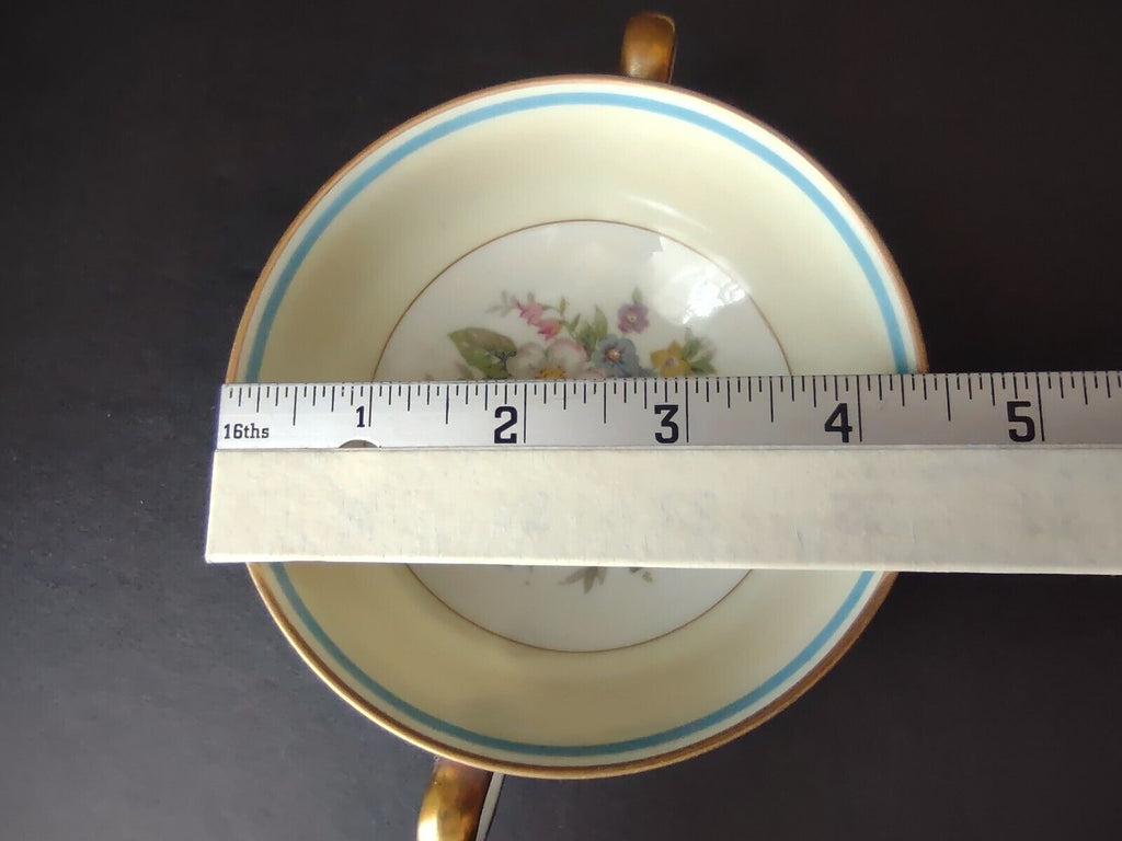 Ahrenfeldt Limoges France Bouillon Cup & Saucer Gold Blue Trim Rose (lot 737)