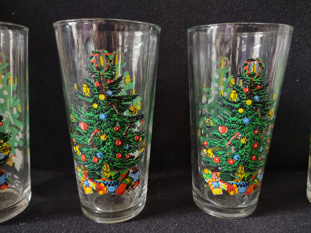 Vintage Indonesia KIG Christmas Tree Tumbler x 4 Drinking Glass (lot 5235)