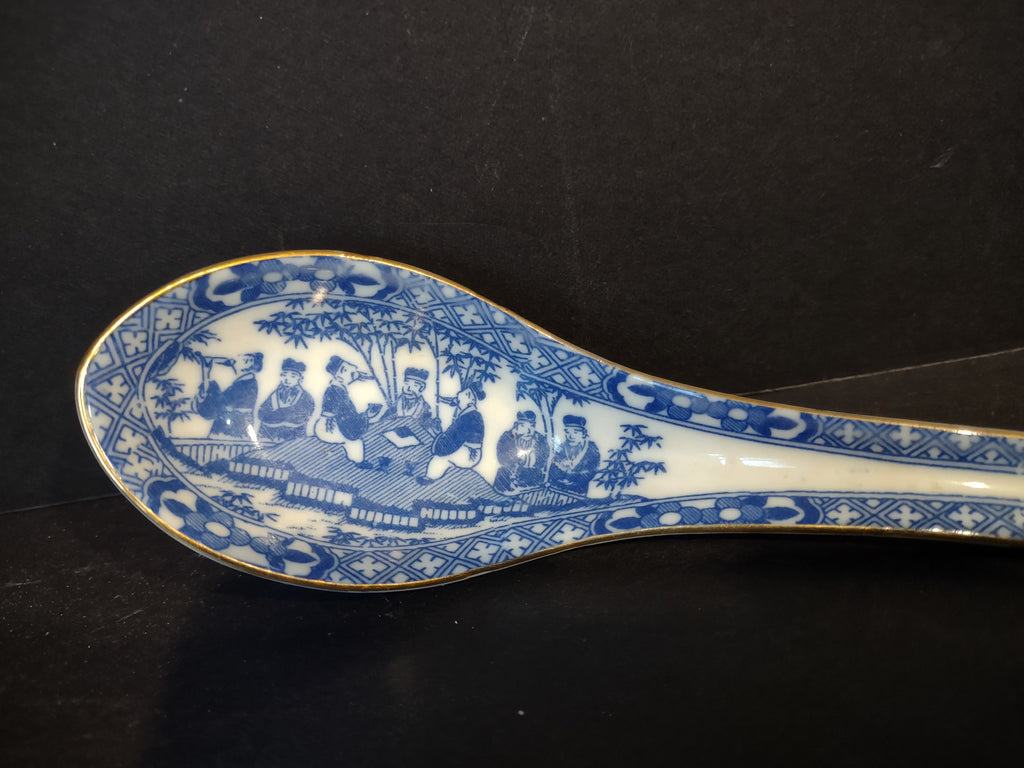 Vintage Small Spoon White Blue Gold Trim (lot 5360)