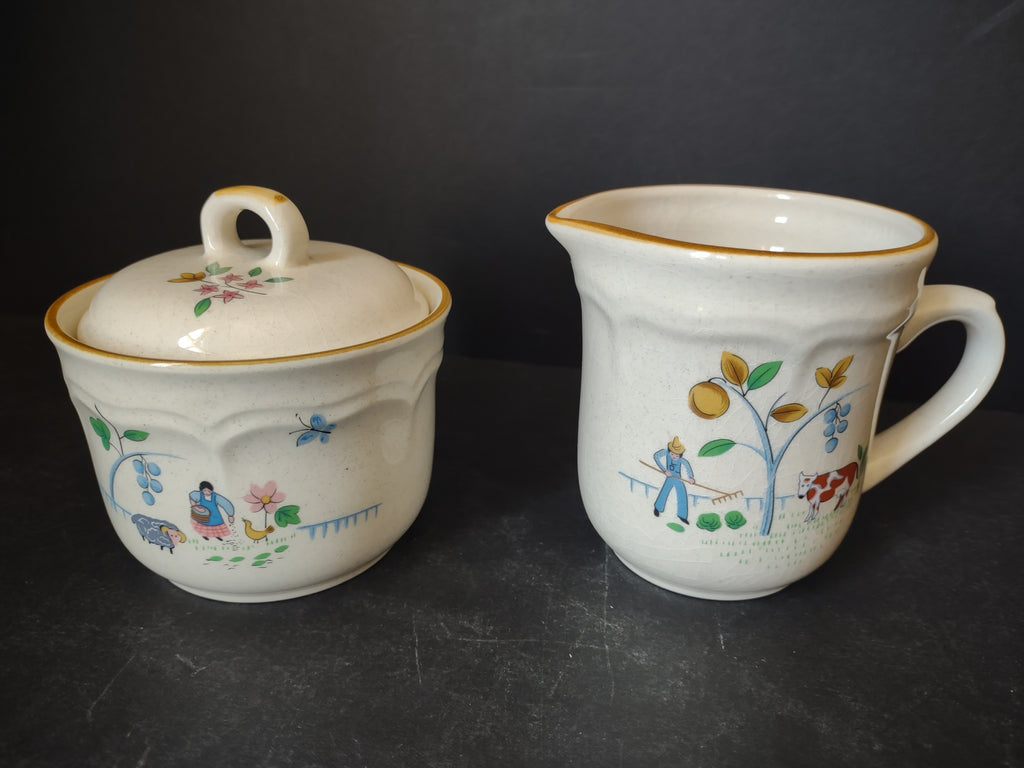 Vintage Heartland Creamer Sugar Bowl Country House Farm (lot 2882c)