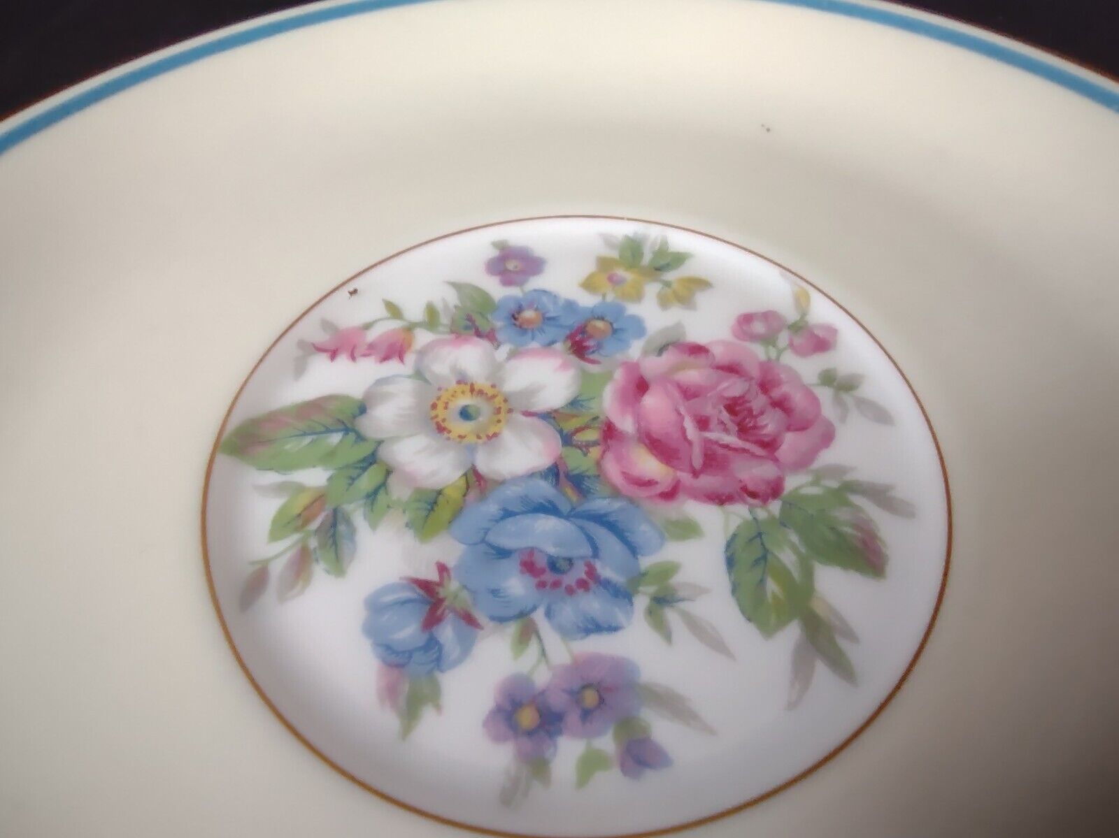 Ahrenfeldt Limoges France Saucer ONLY Bouillon Gold Blue Trim Rose (lot 738)