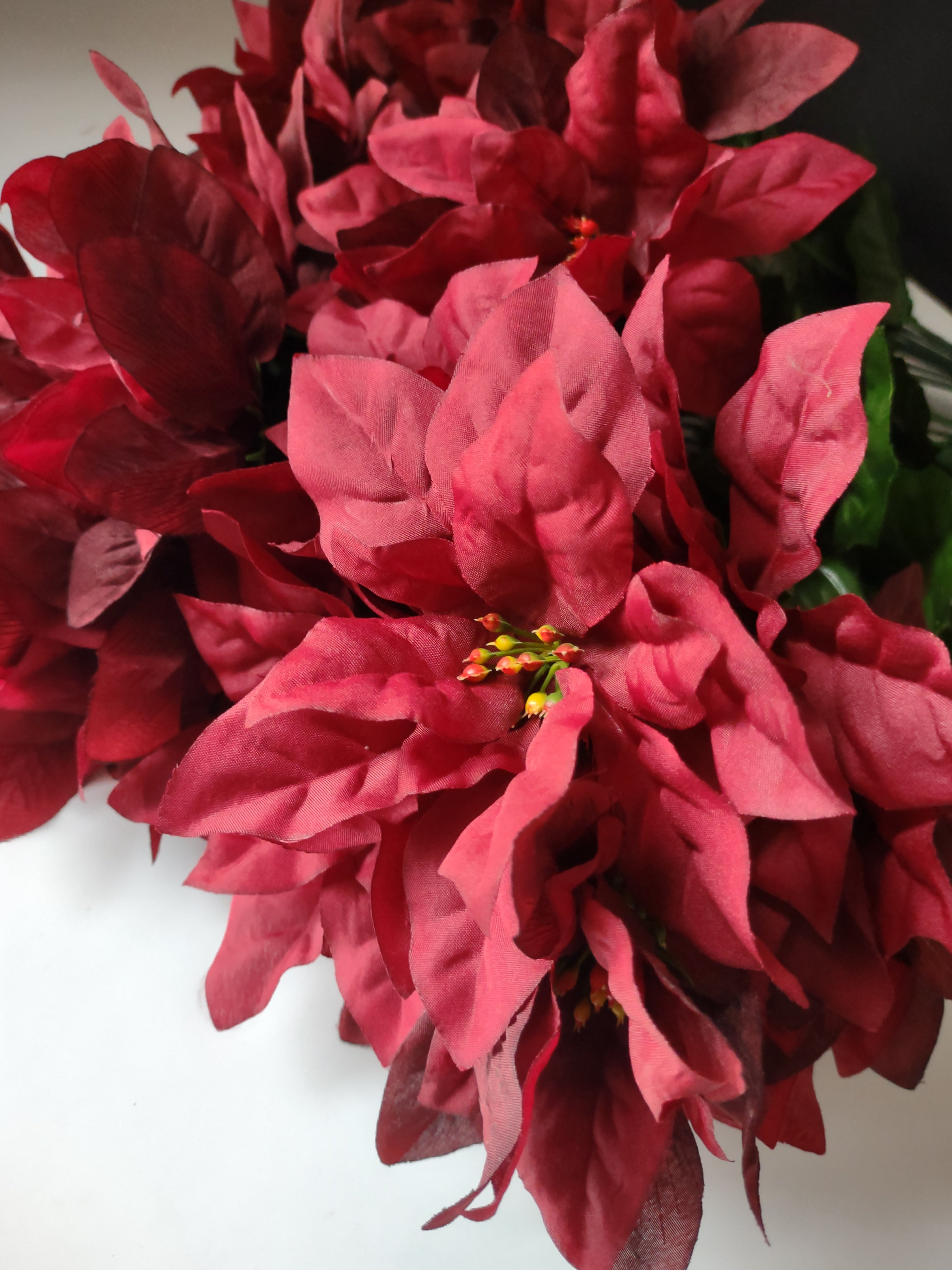Christmas Lot Artificial Flower Poinsettia Red 12 stems 17" Long (lot 3344)