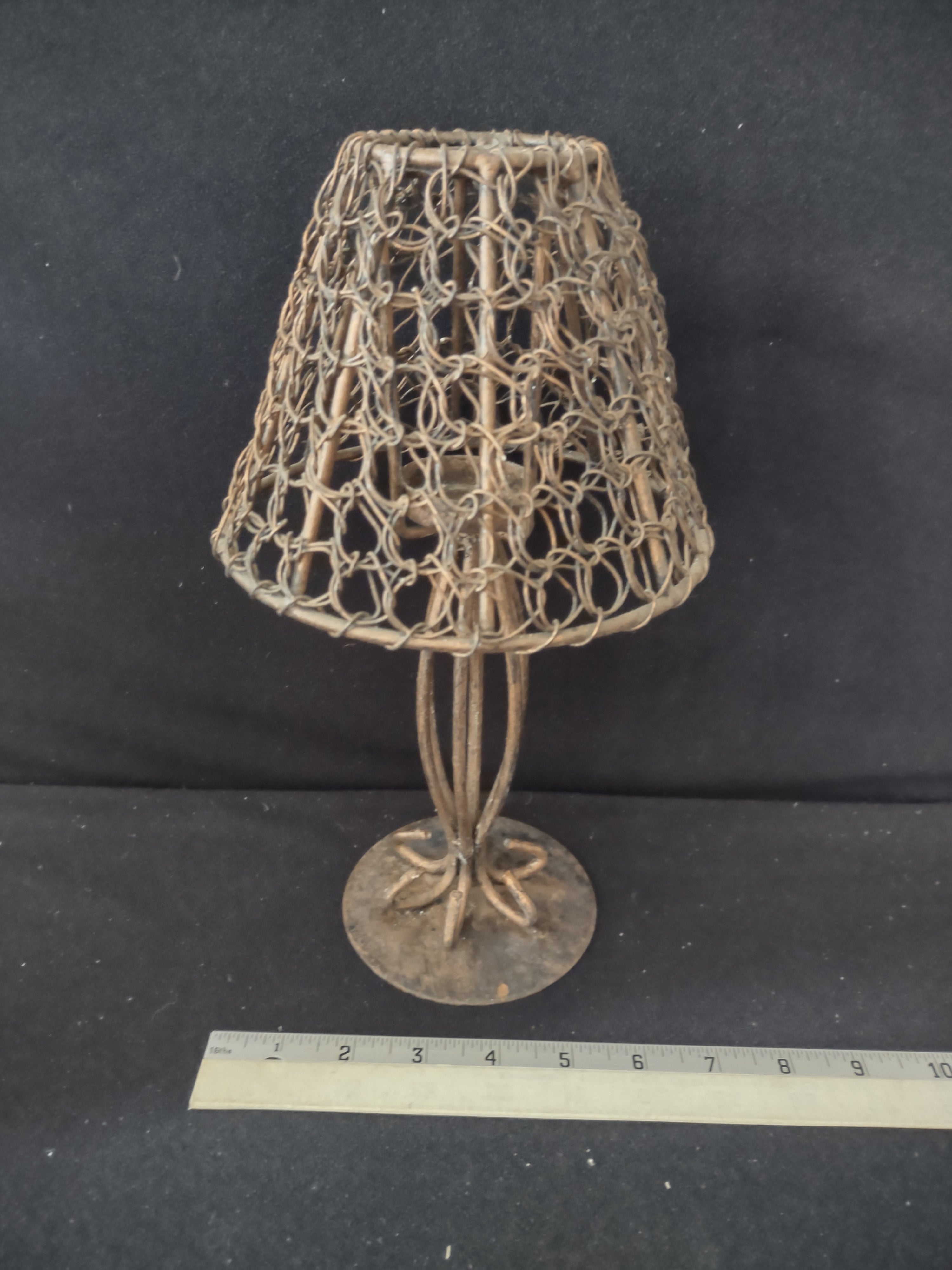 Vintage Rustic Primitive Metal Tea Light 11" Table Top Lamp ( Lot 3631t)