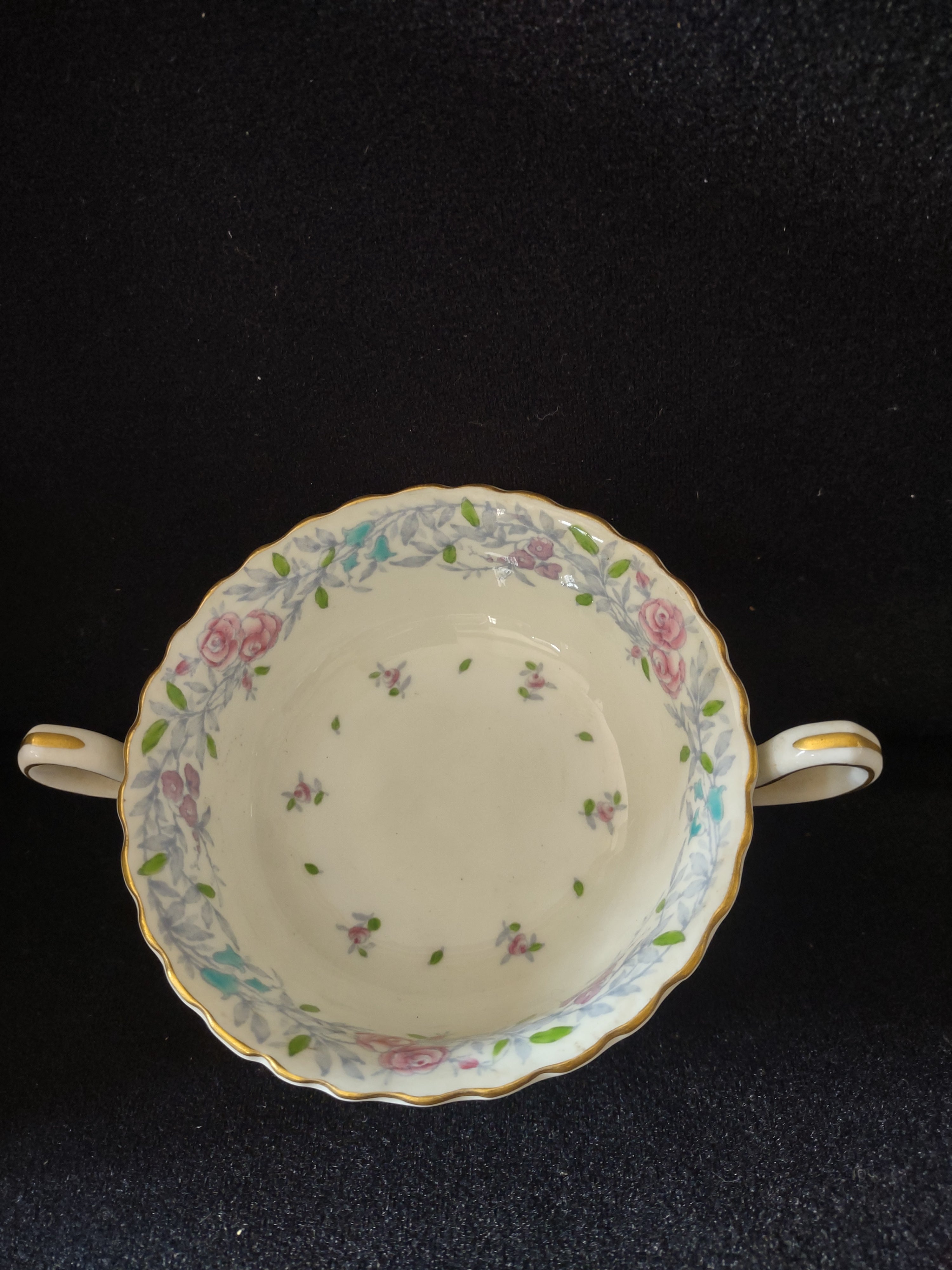 Vintage Minton Printemps Bullion Cup Liner Bone China Floral Gold x2 (Lot 5470)