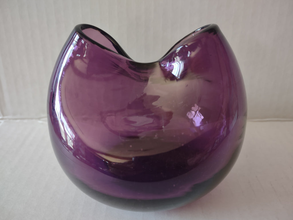 Vintage Blown Two Flower Vase Amethyst Purple 3" Tall MCM (lot 5394)