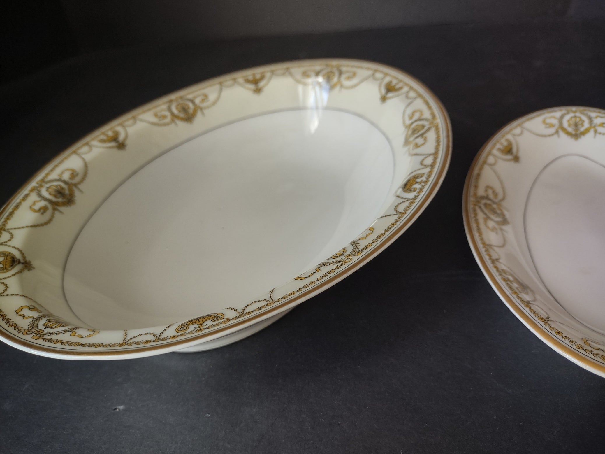Haviland Limoges Eugenie Serving Bowl & Platter Yellow Swag Ribbon (lot 945)