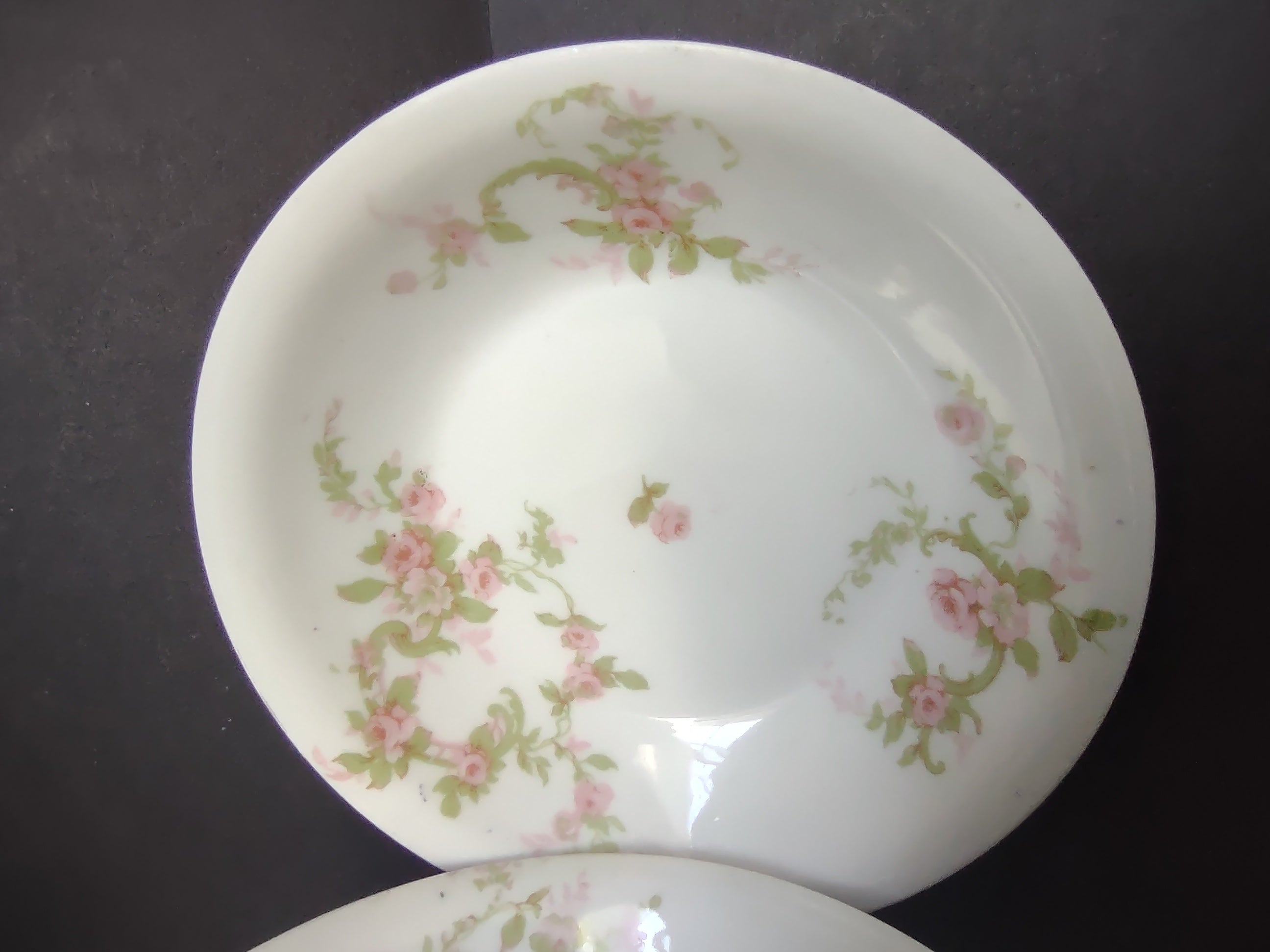 Haviland Limoges 6 x Small Bowl 5" Cranberry Pink Rose Green Ribbon (lot 892)
