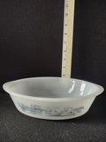 Vintage Glasbake Milk Glass 1 QT Casserole Currier & Ives Blue (Lot 5130)