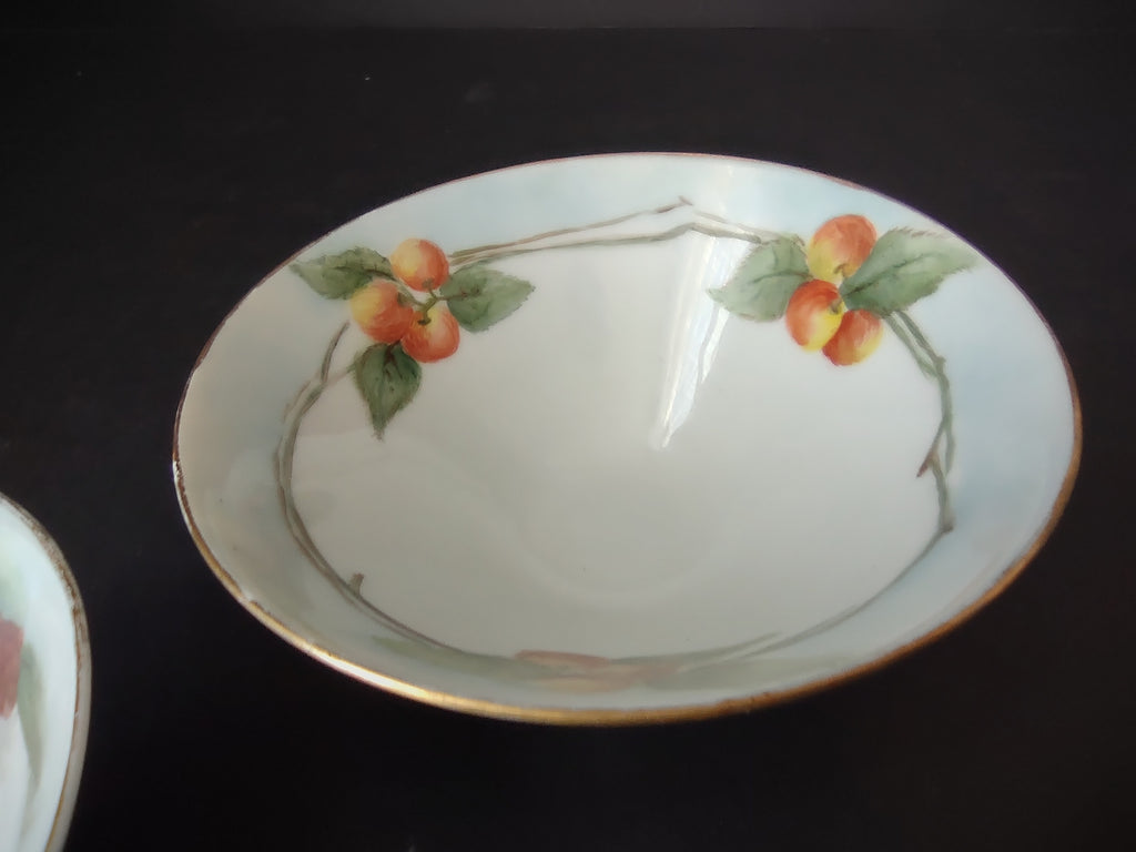 French Cottage Chic Set of 4 Dessert Footed Bowls Orange Red Fruit (lot 1096)