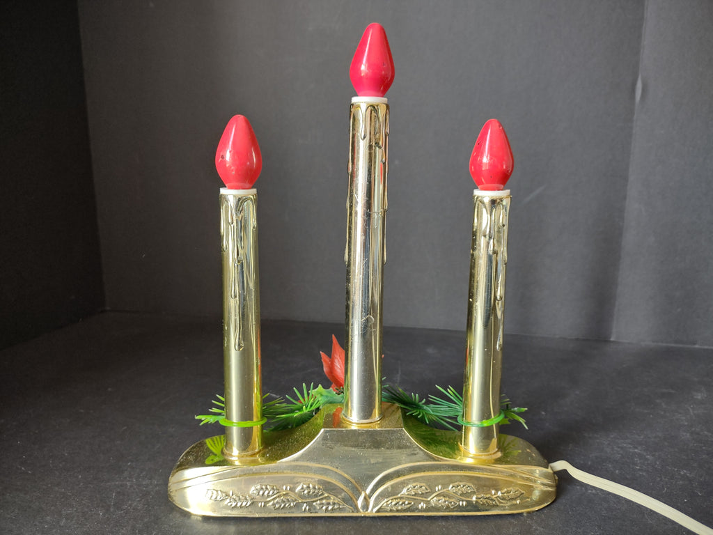 Vintage Candelabra Electric Drip Candle Christmas Golden 3 Lights (lot 2344)