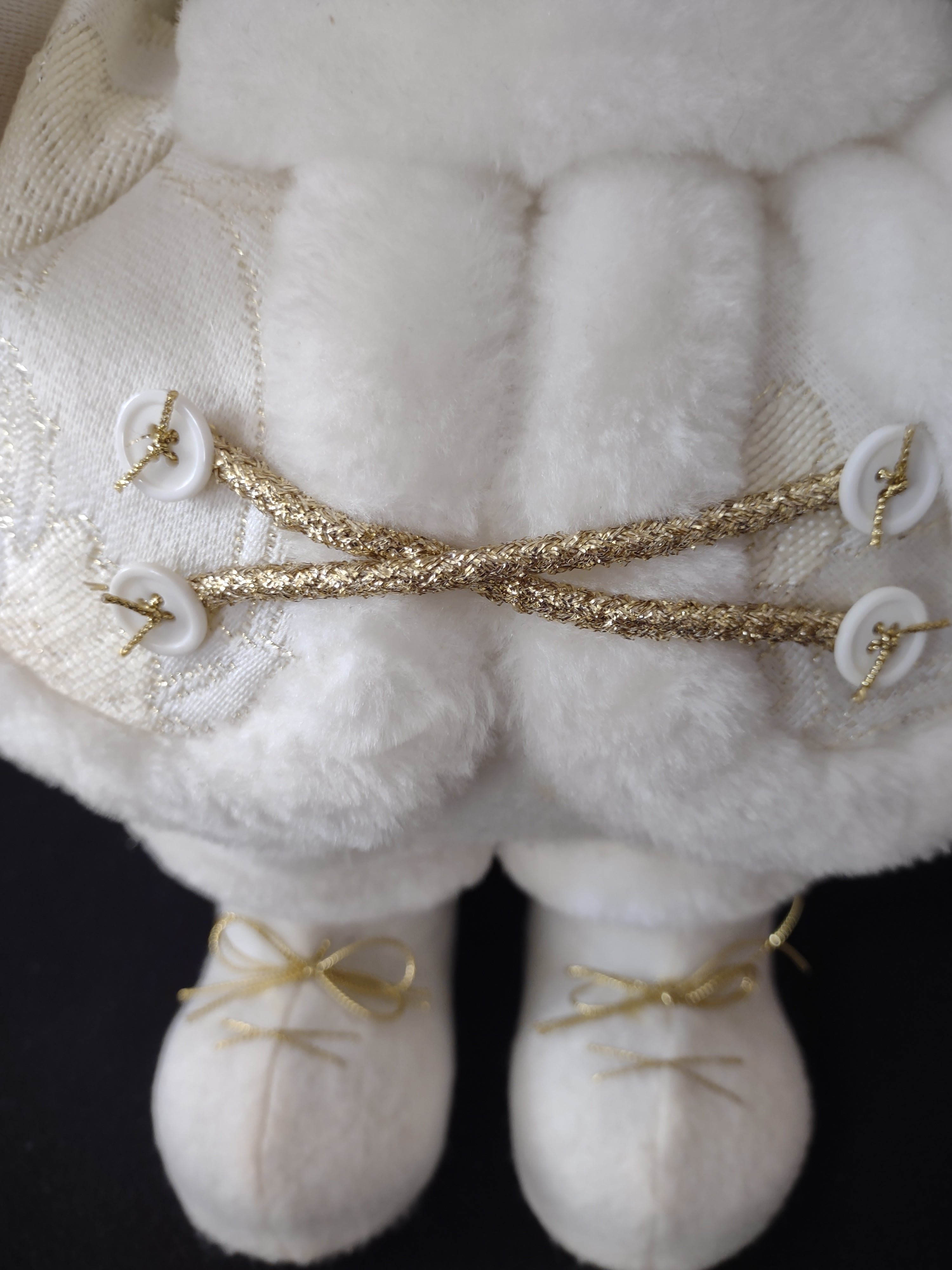 Christmas White Plush Santa Bear Hat Boots Weighted Gold Trim (Lot 4045)