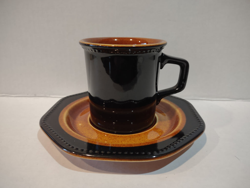 Vintage MCM Ironstone Amber Octagon Teacup/Mug x 4 Oven Proof USA (lot 5008)
