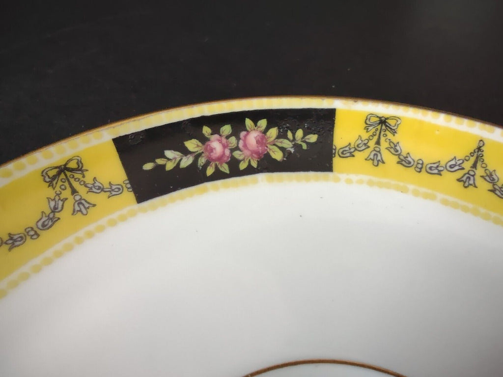 Avenir Limoges Ovington Bros Teacup & Saucer Yellow Black Trim Bow Rose lot 730