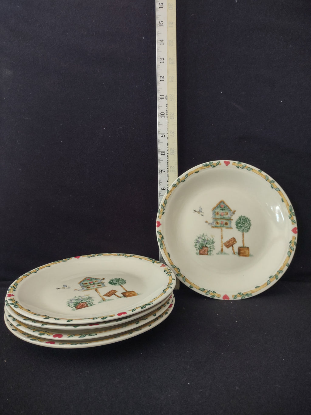 Vintage Thomson Pottery Birdhouse Bread/Dessert 7" Plates x 5 (Lot 2921)