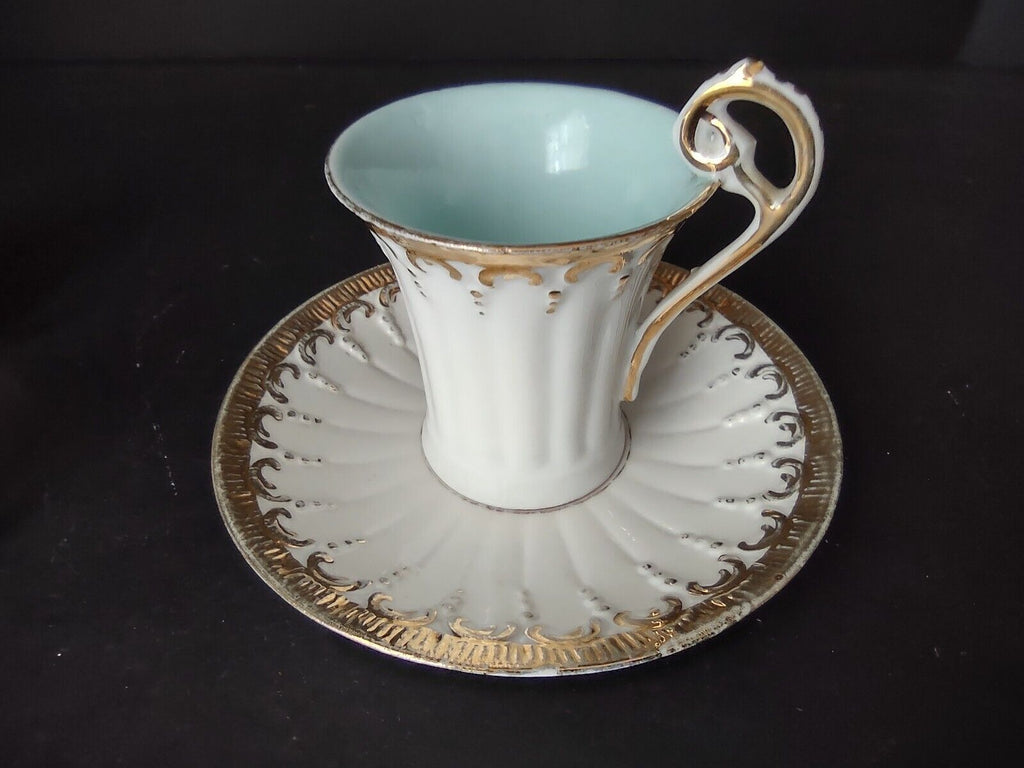 3 x Vintage Demitasse Cup Pink Blue Gold Scroll Trim (lot 518)