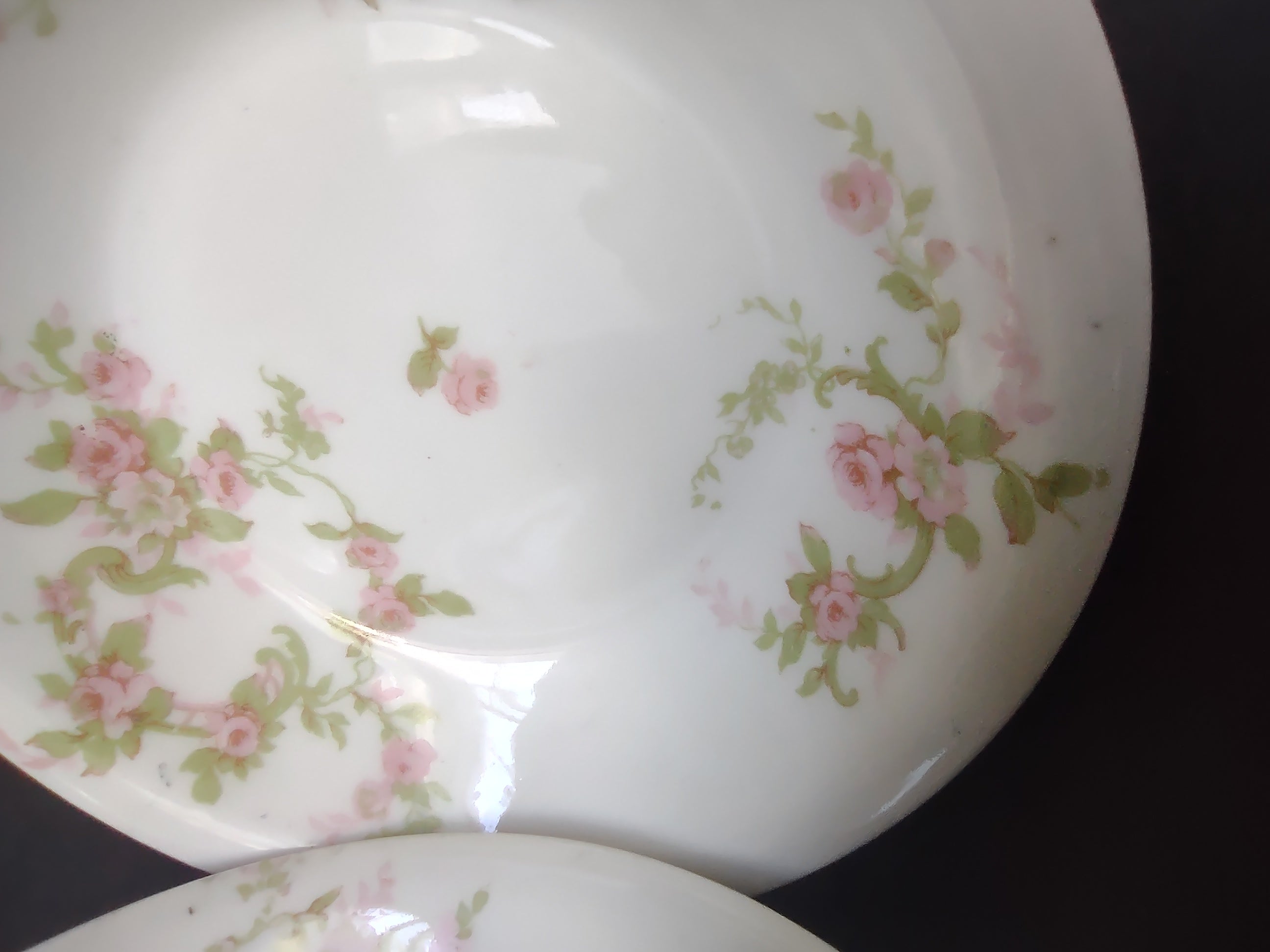 Haviland Limoges 6 x Small Bowl 5" Cranberry Pink Rose Green Ribbon (lot 892)