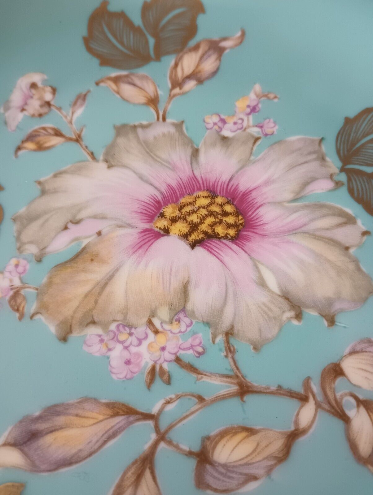 Set of 2 Dessert Plate Bavaria Pink Turquoise Flower 7-3/4" (lot 377)