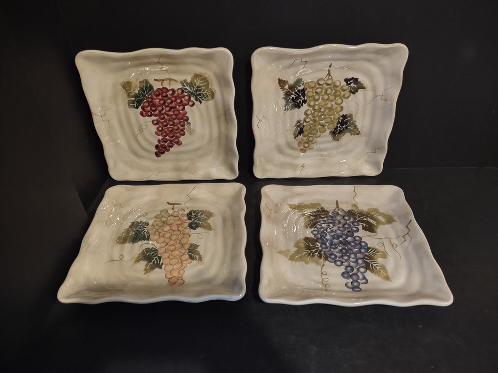 Cabernet Hand Painted Grape 11" Italian Style Square Dinner Plate x 4 (Lot 5248)
