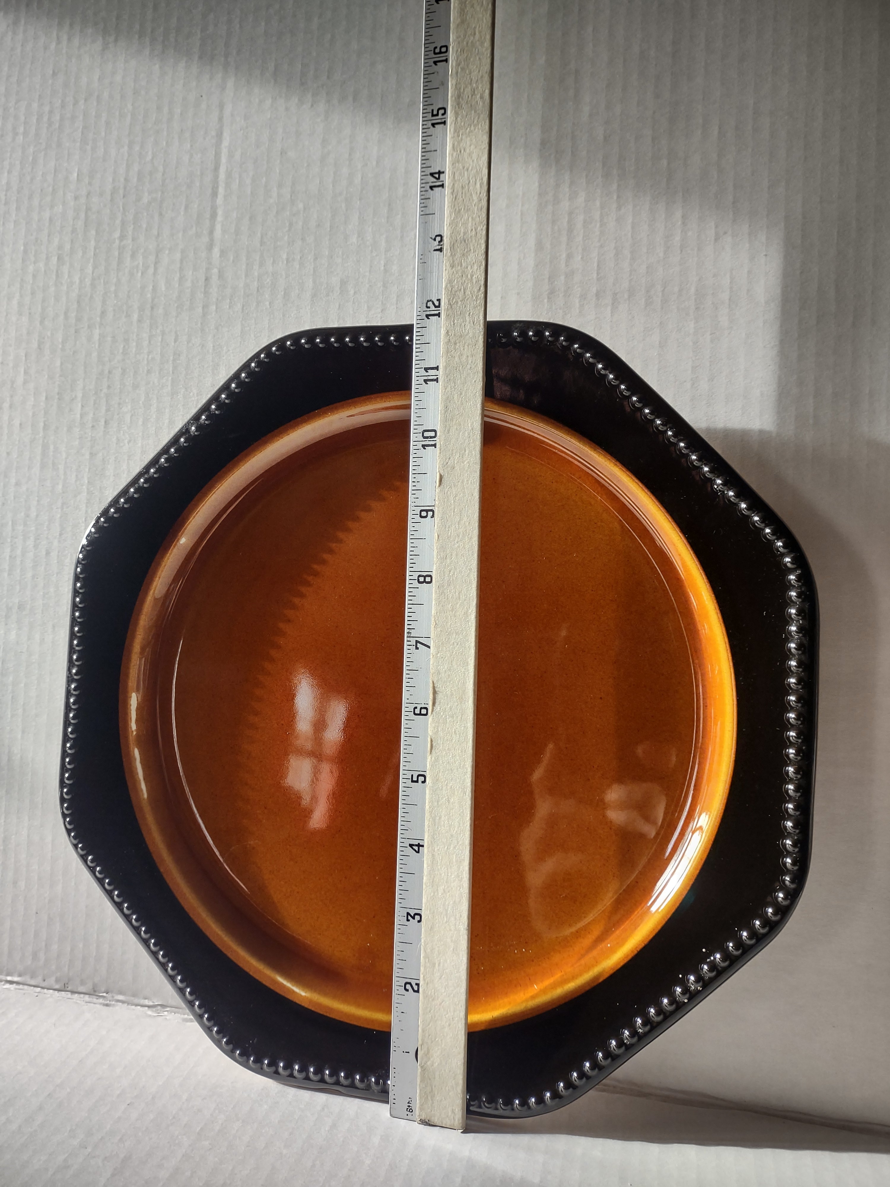 Vintage MCM Ironstone Amber Octagon Serving Platter 12" USA Oven Proof (lot 5001