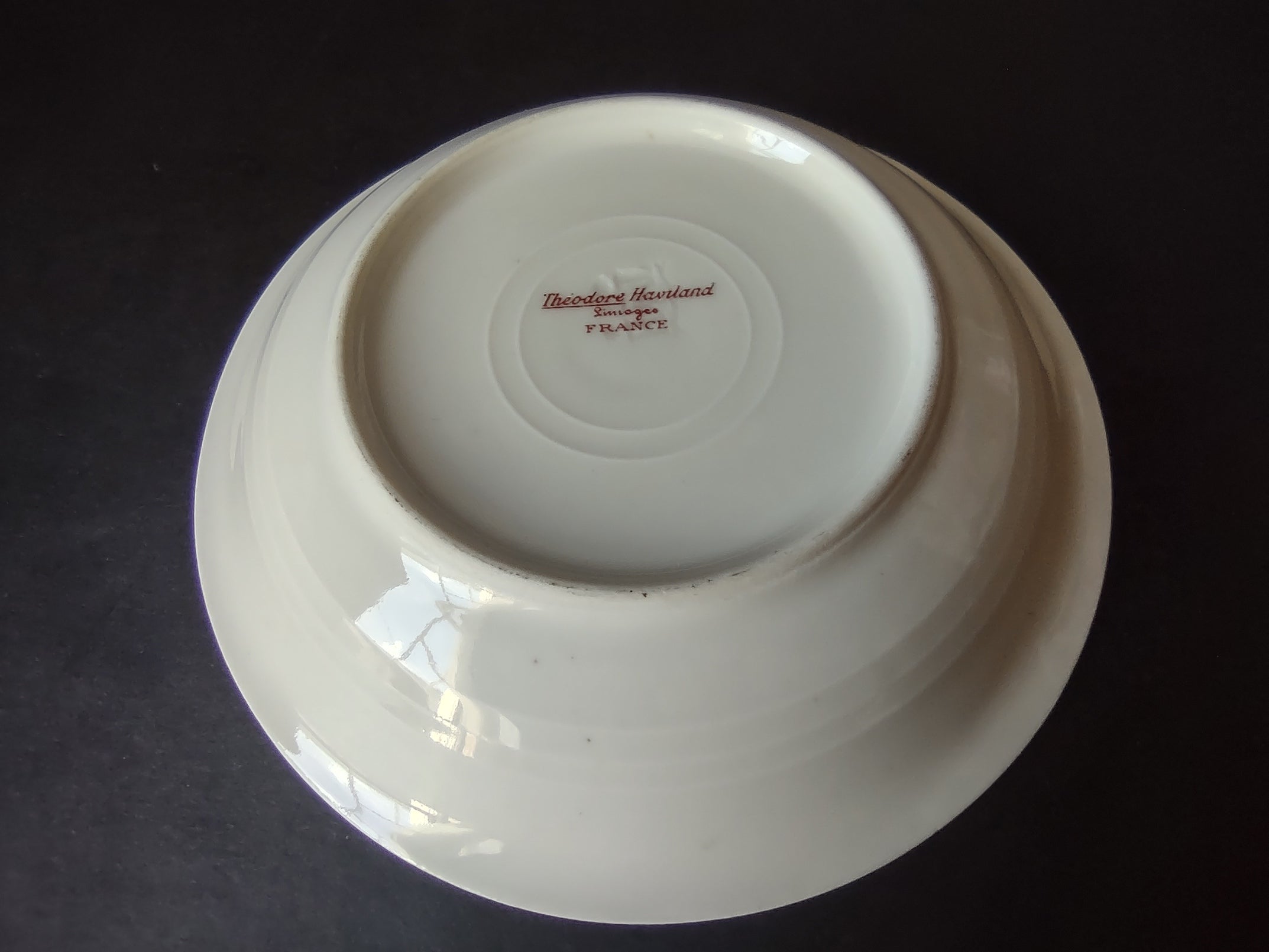 Haviland Limoges 6 x Small Bowl 5" Cranberry Pink Rose Green Ribbon (lot 892)