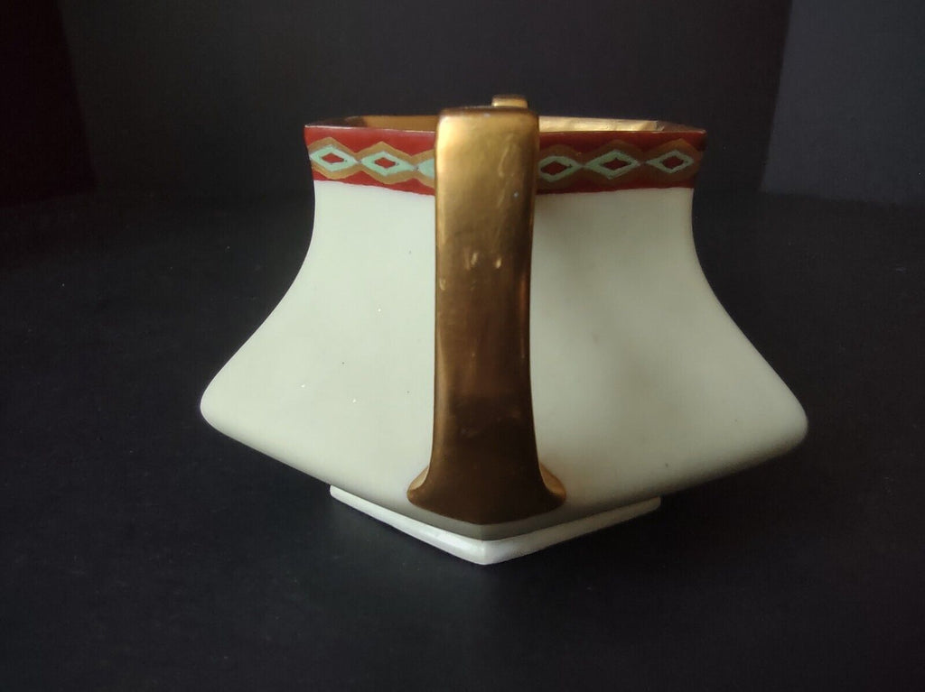 Limoges France Green Red Heavy Thick Gold Trim Sugar Dish Creamer Set (lot 712)