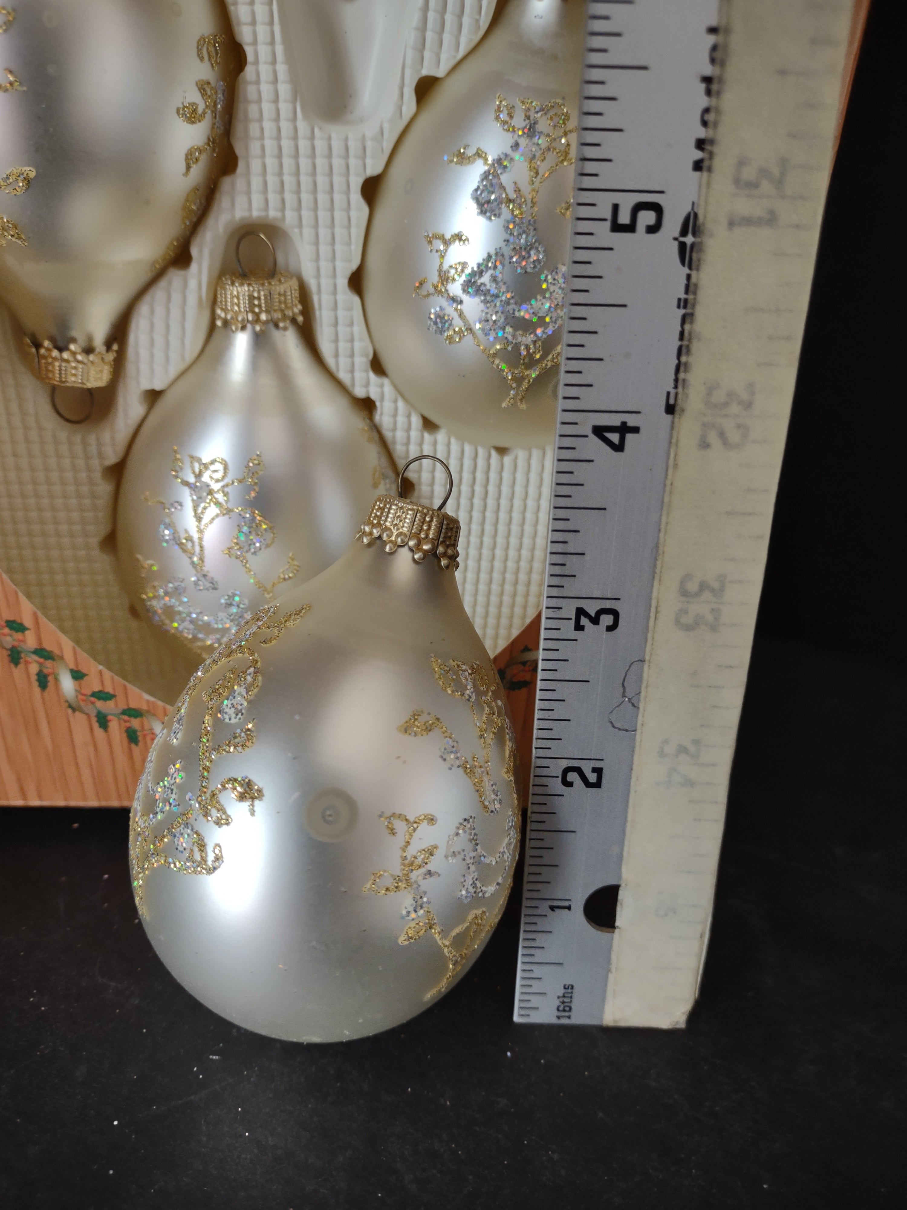 Vintage Christmas Krebs Glass Ornaments x 4 Golden Glitter IMPERFECT (lot 3312)