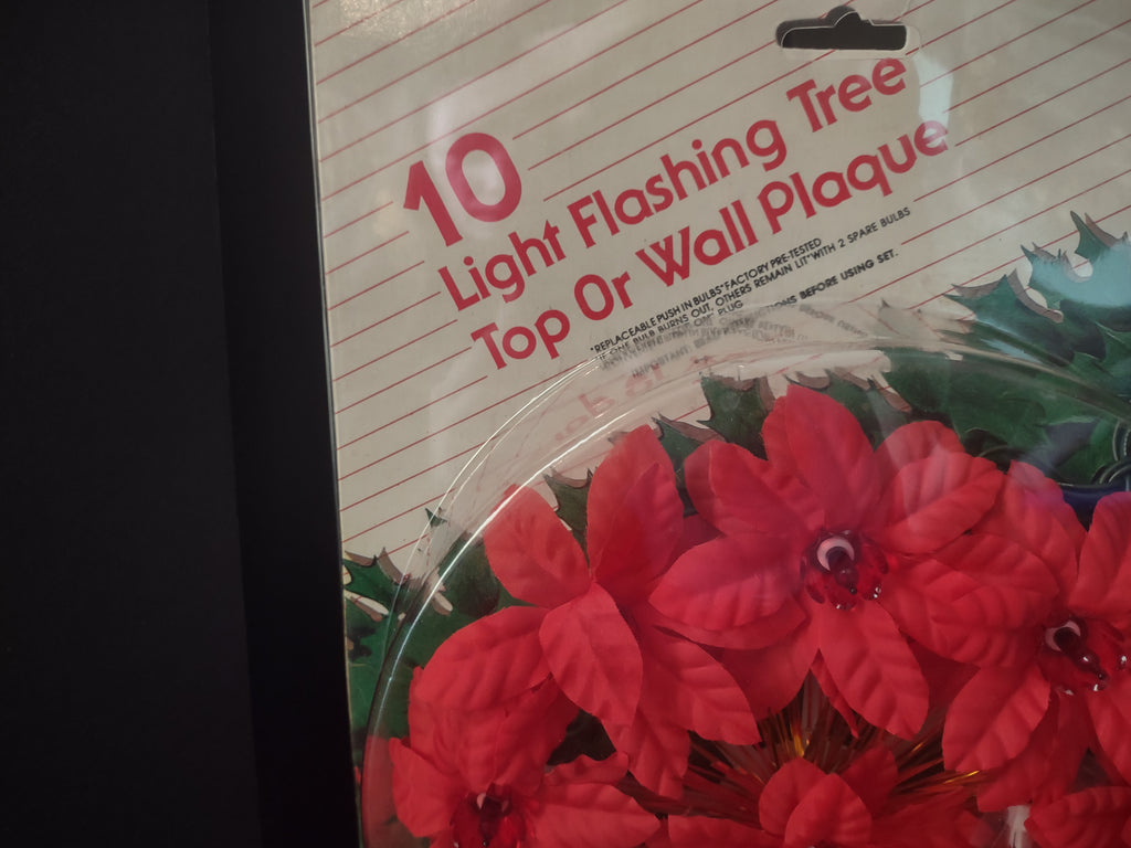 Christmas Poinsettia 10 Light Flashing Tree Top Wall Plaque Vintage (lot 1640)