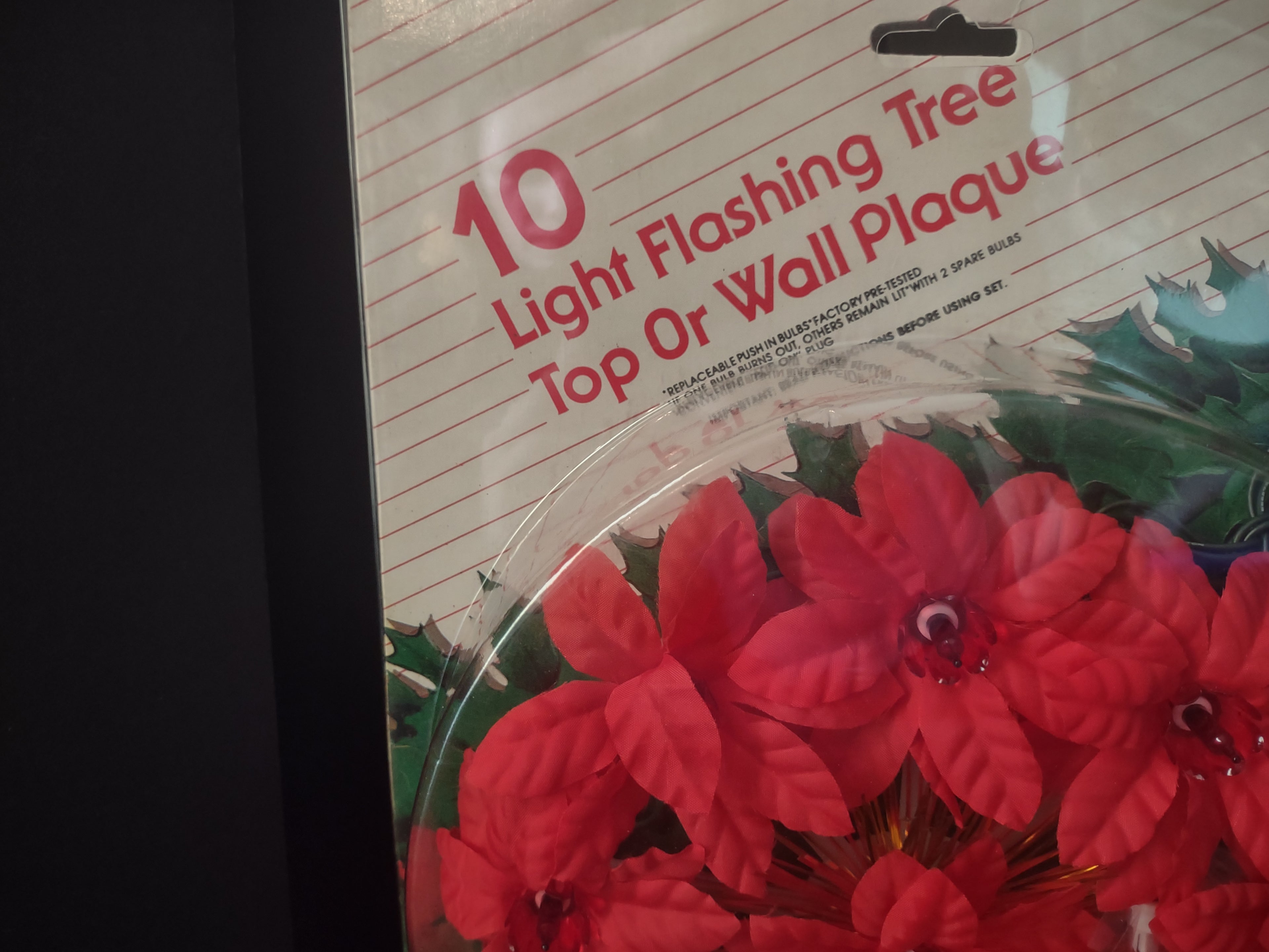 Christmas Poinsettia 10 Light Flashing Tree Top Wall Plaque Vintage (lot 1640)