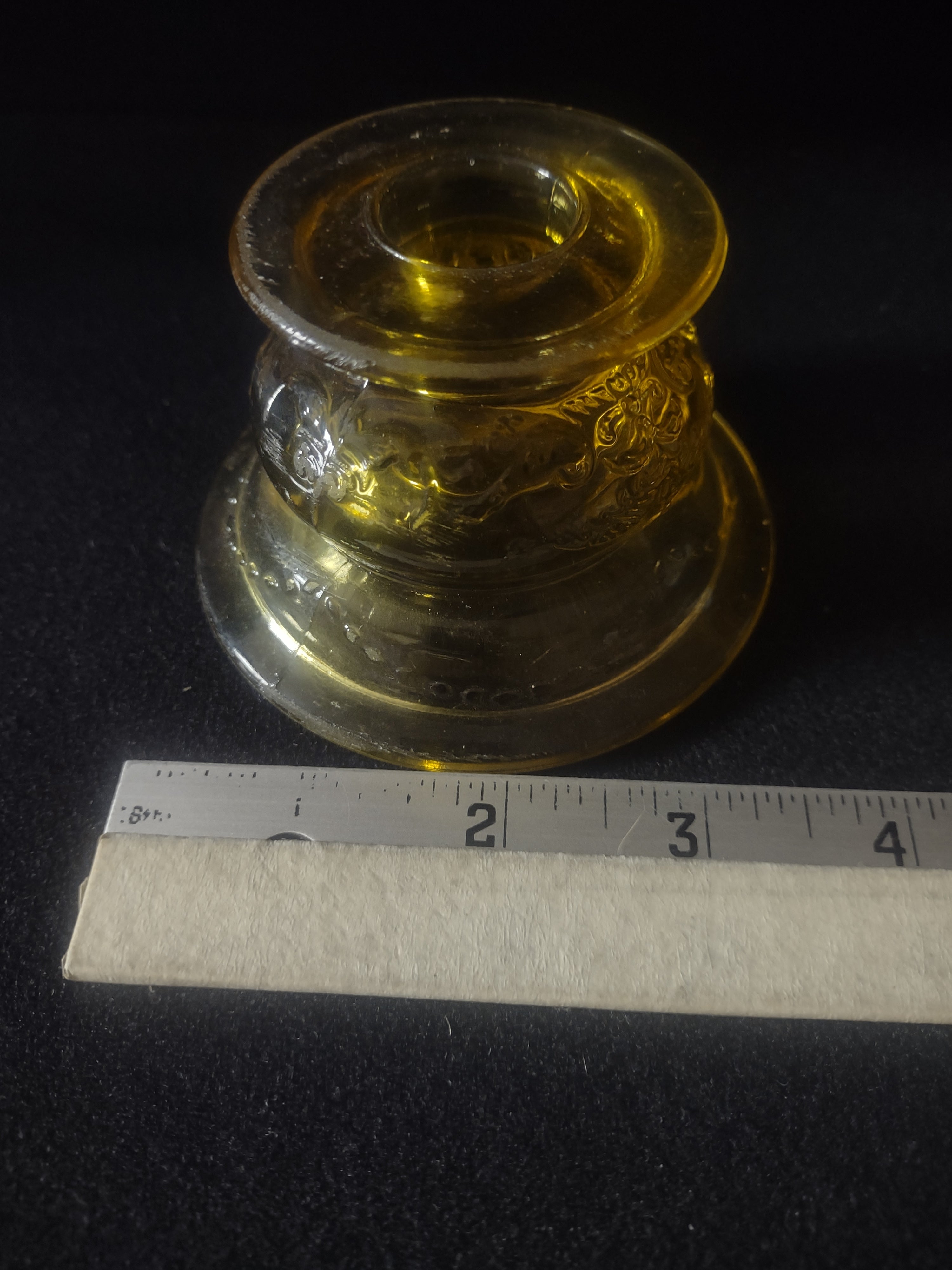 Vintage Federal Depression Glass Madrid Candlestick Holder x 2 Amber (Lot 5309)