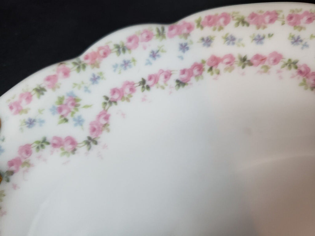 JP France Gravy Boat Gold Trim Double Rose Garland Blue Pink Flower (lot 646)