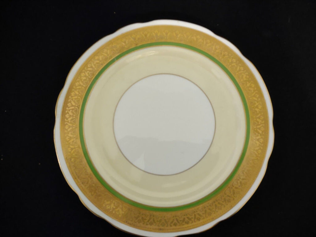 Set 2 Heavy Gold Trim Coronet Dinner Plate Bone China Green Cream (Lot 316)