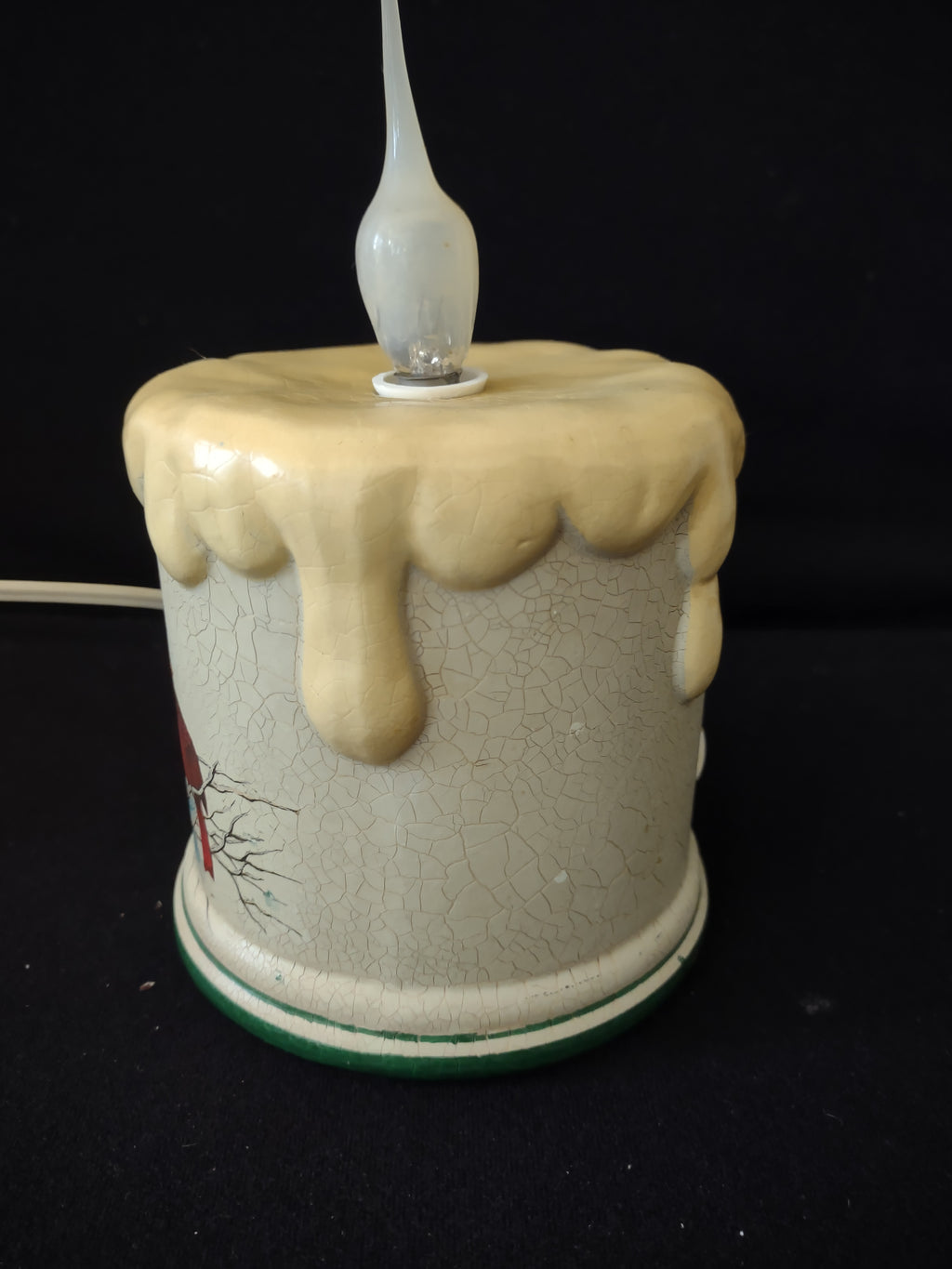 Vintage Christmas Winter Lighted Cardinal Pair Pine Ceramic Candle (Lot 3717)