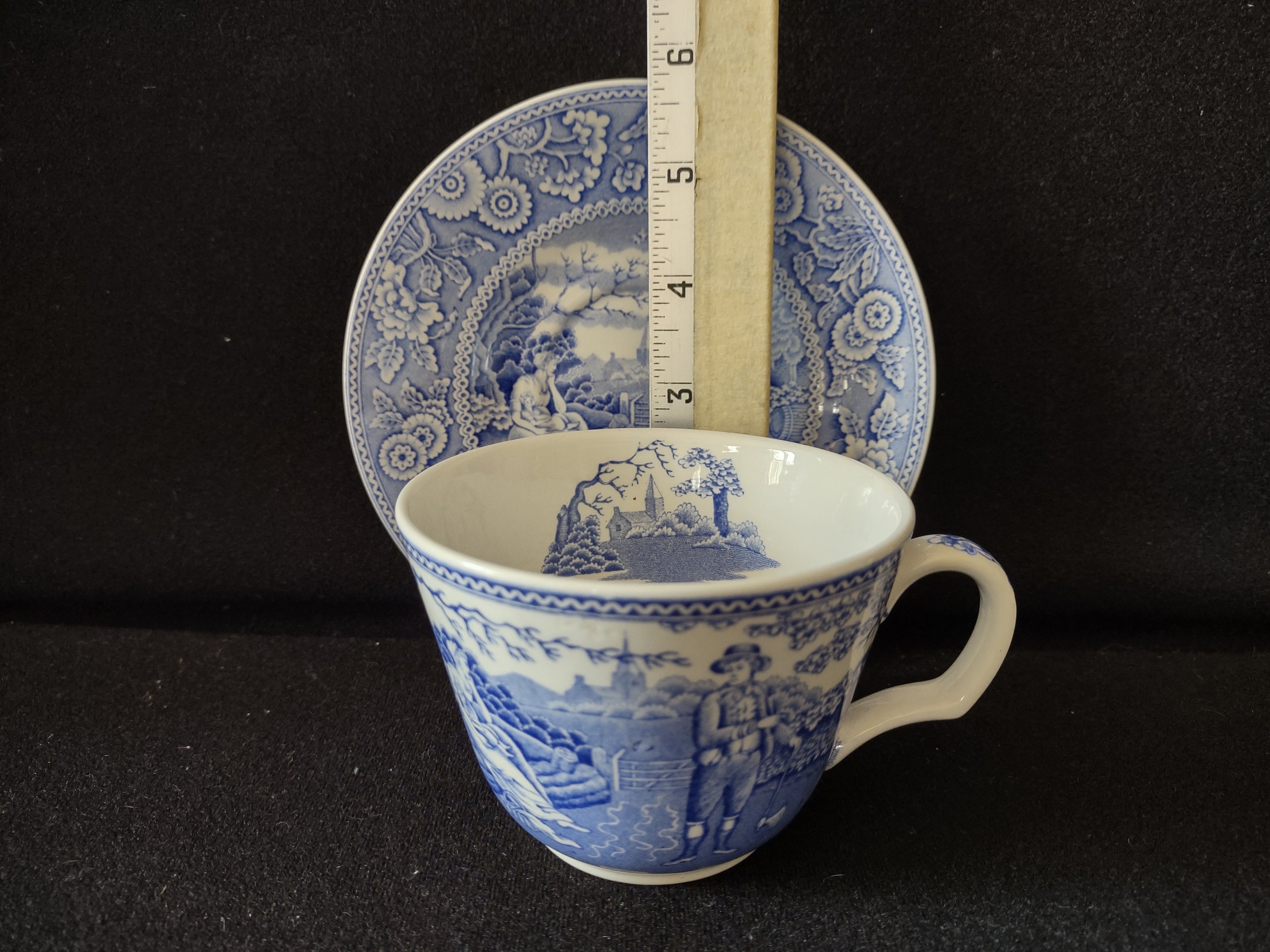 Spode Blue & White Room Teacup Woodman Vintage English Transferware (lot 5847)