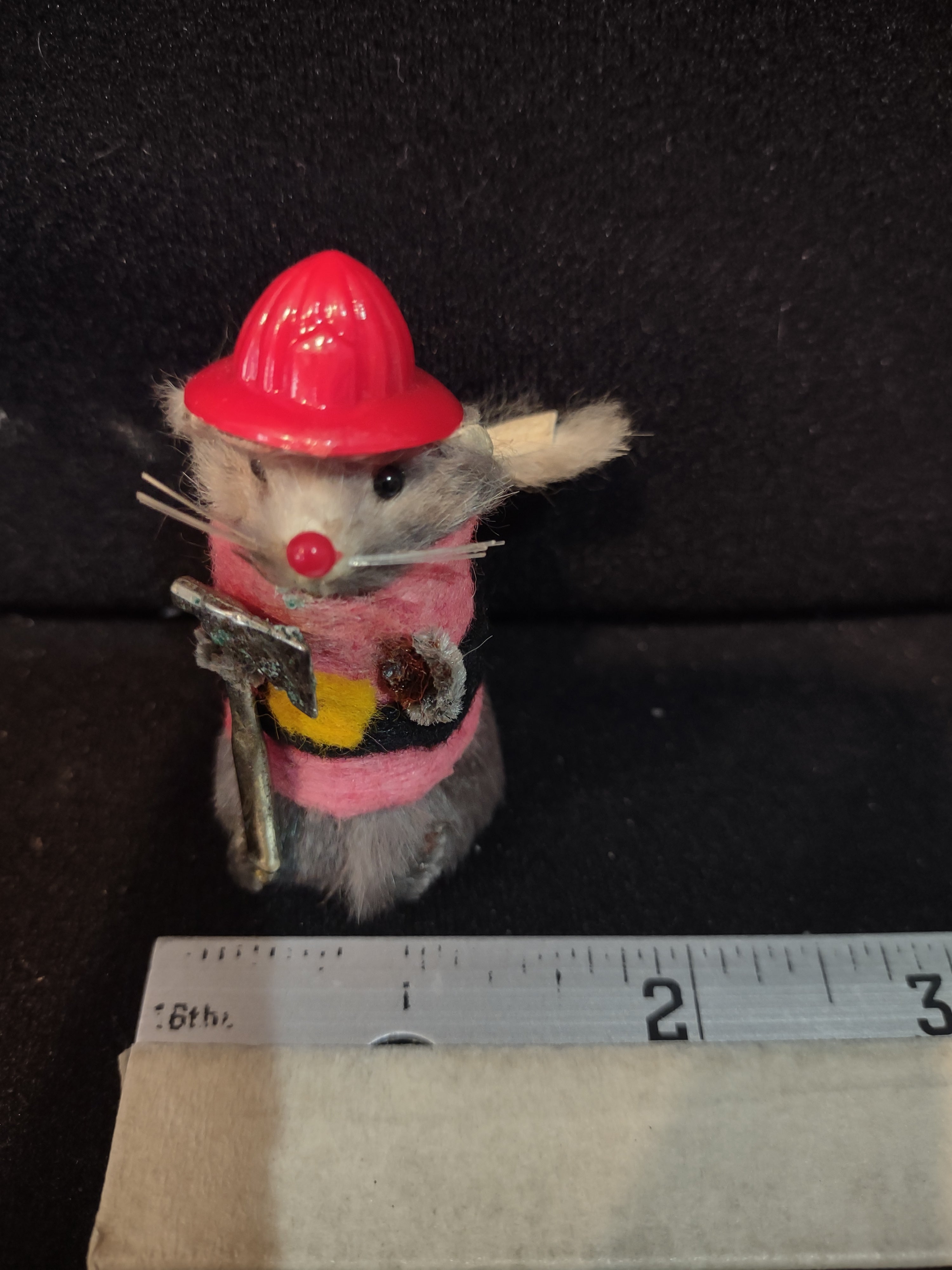 Vintage Original Fur Toy Fireman Mouse West Germany Real Fur (Lot 3959)