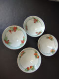 French Cottage Chic Set of 4 Dessert Footed Bowls Orange Red Fruit (lot 1096)