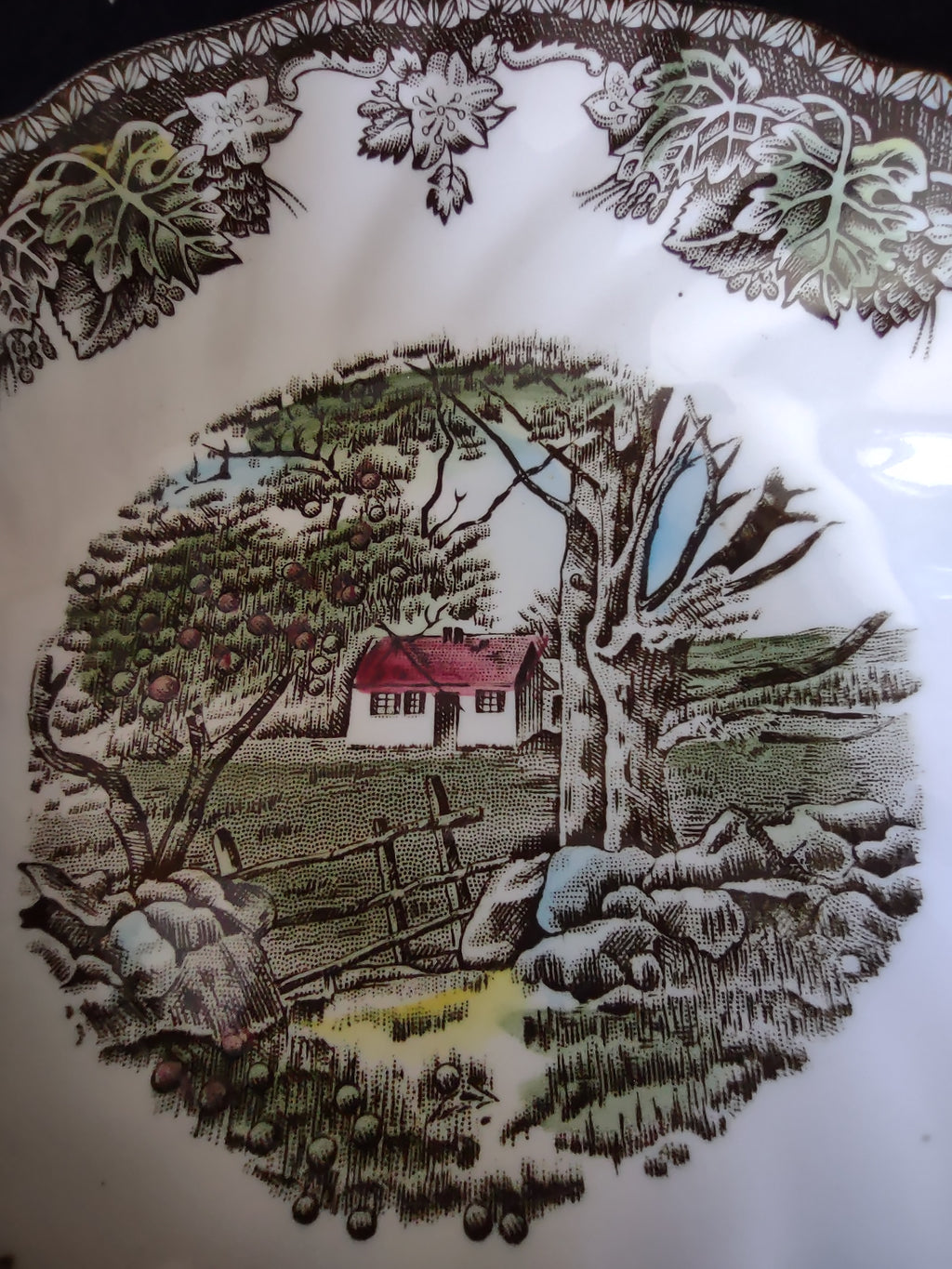 Vintage Johnson Bros Fruit Dessert Bowl Ironstone Friendly Village x3 (Lot 5530)