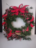 Vintage Christmas Wreath Red Birds Berries 19" (lot 1213)