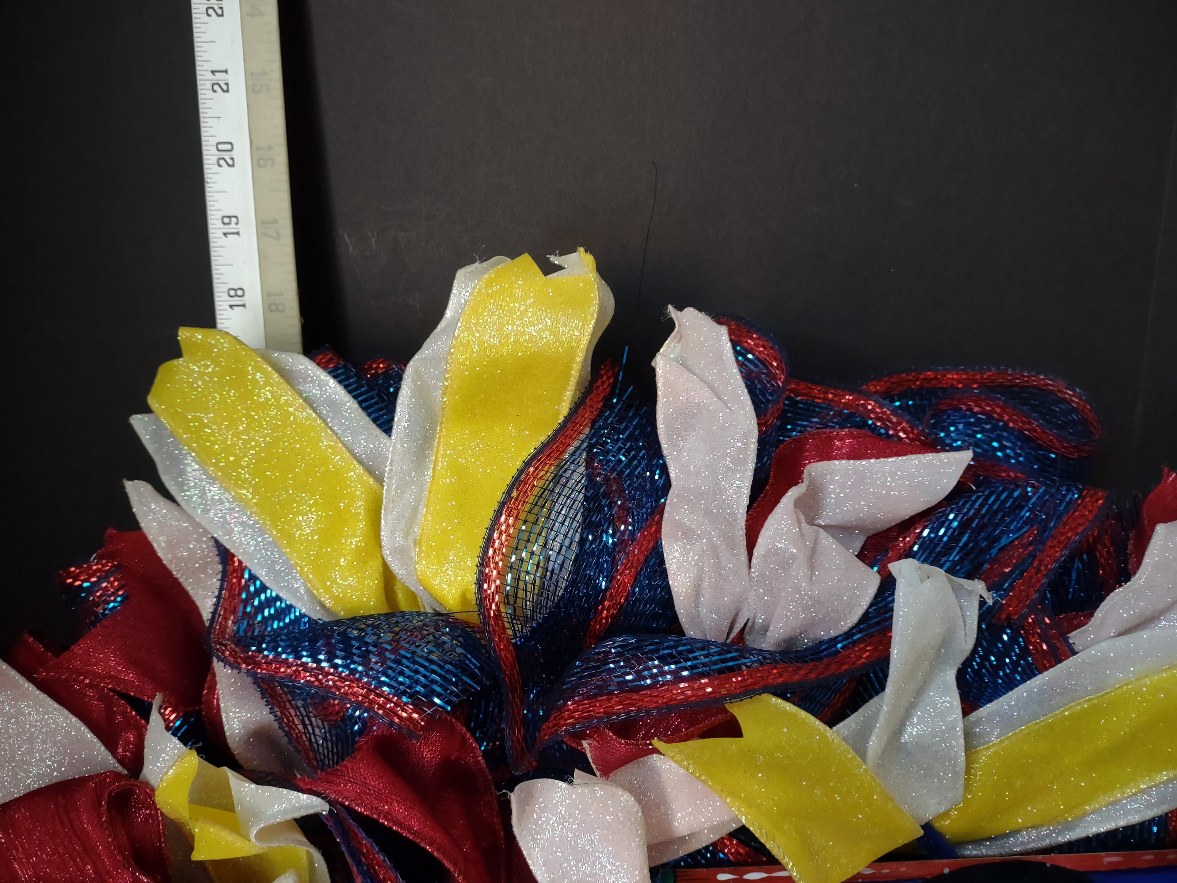 Handmade Christmas Wreath Red Blue White Sparkly Ribbon Snowman 20" (lot 1292)
