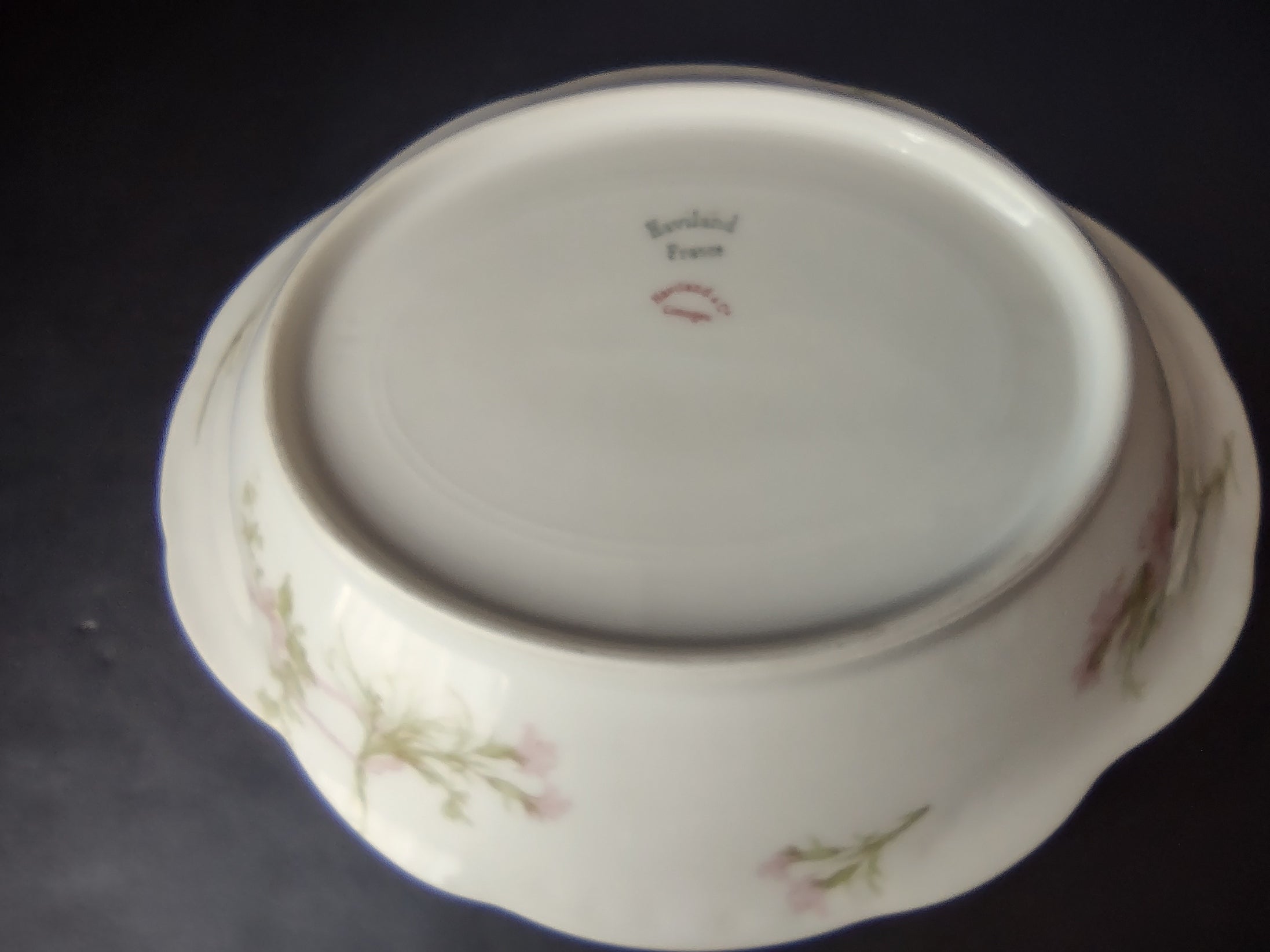 Haviland Limoges Gold Trim Handles Pink Cornflower Serving Bowl (lot 946)