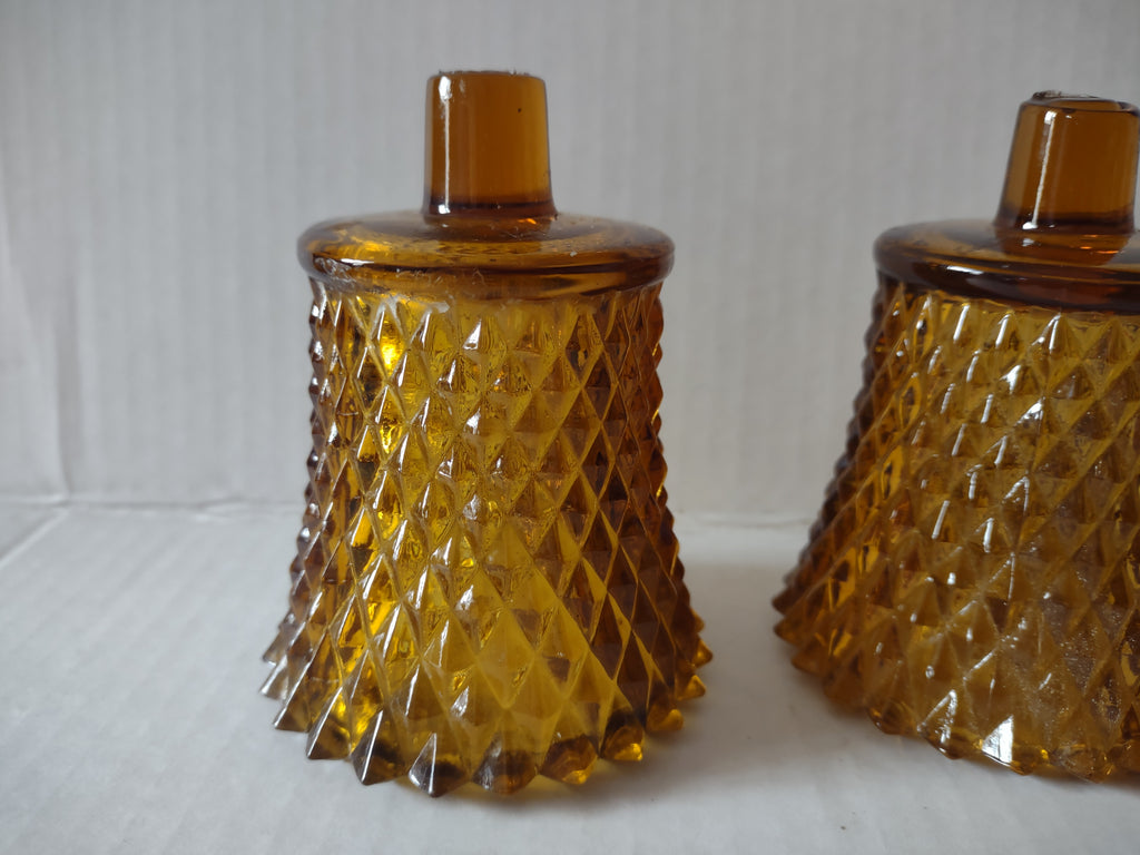 Vintage MCM Amber Glass Diamond Votive Cup Sconce Candle Holder x 4 (lot 5044)